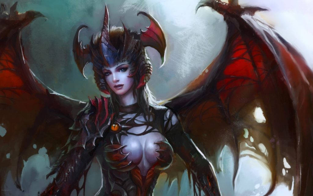 Succubus, red wings, ornate armor, SD Desktop Wallpaper