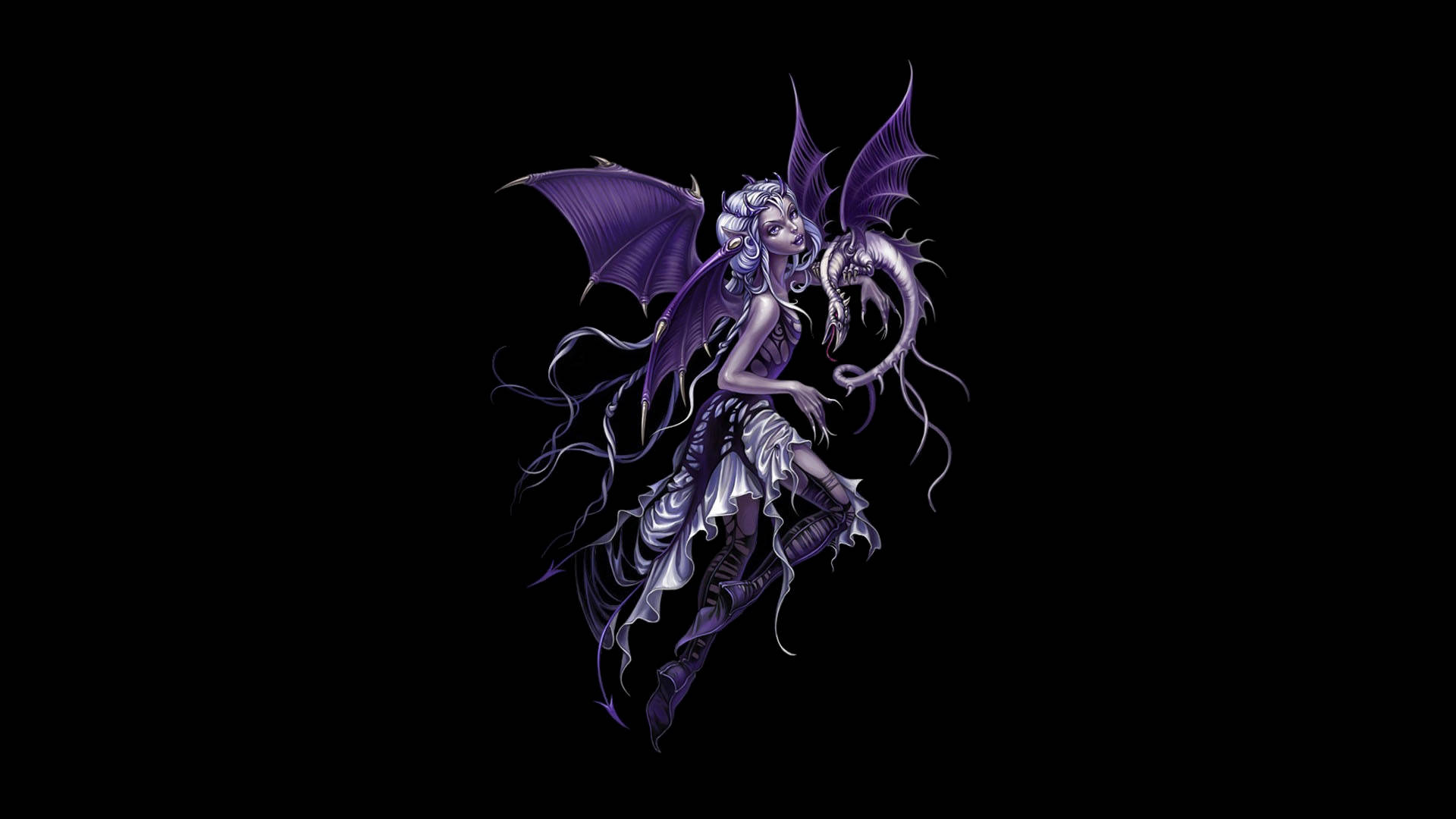 purple succubus, baby dragon, purple-winged dragon girl, Full HD Desktop Wallpaper