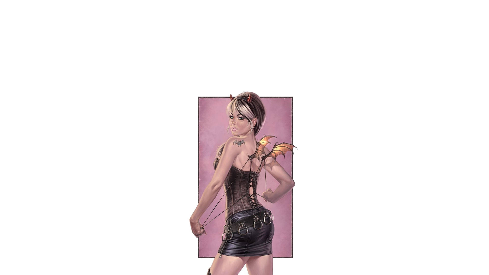 Cute Succubus, small wings, tattoos, Full HD Desktop Wallpaper