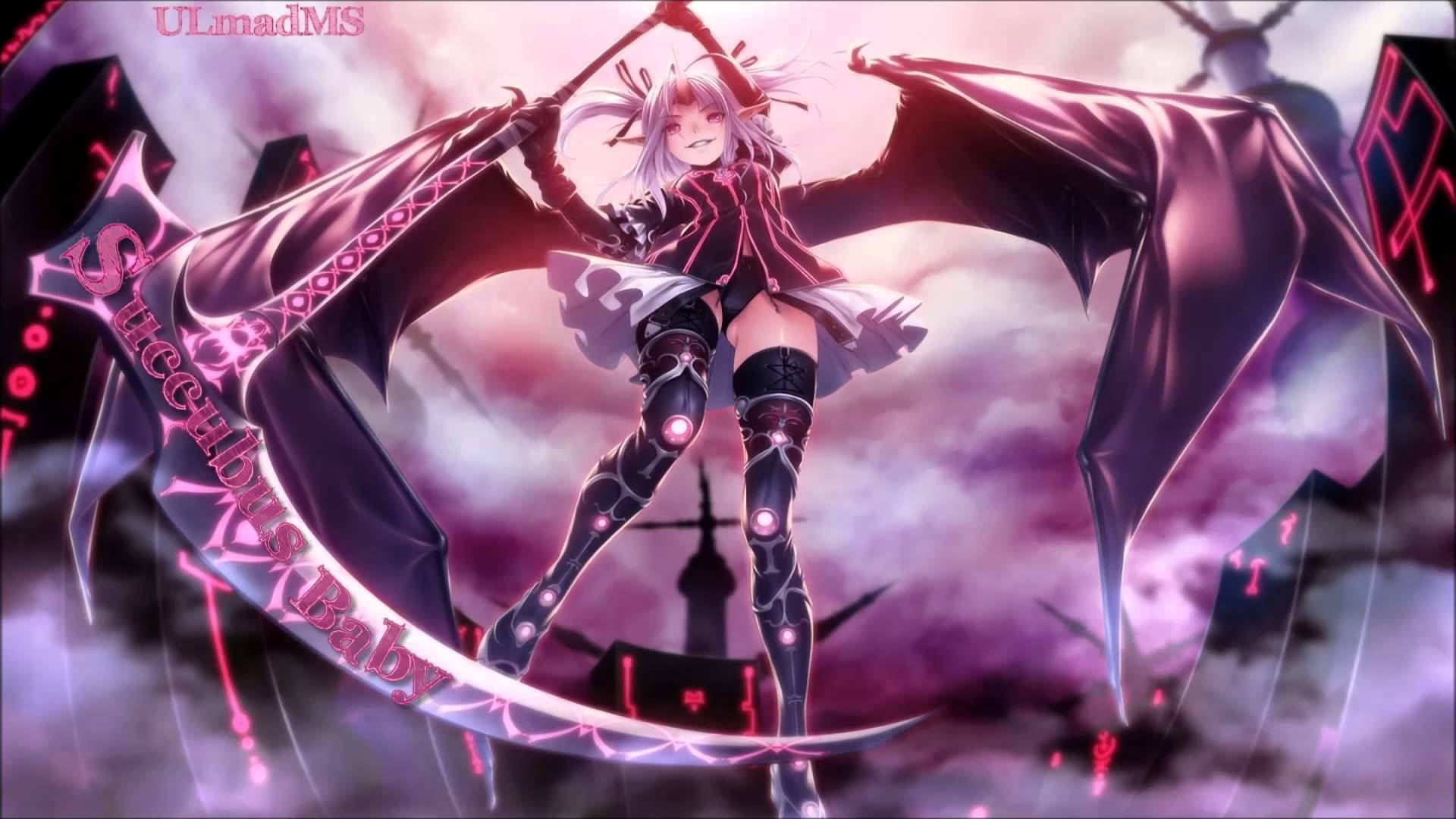 Succubus, bat wings, glowing sword, Full HD Desktop Wallpaper