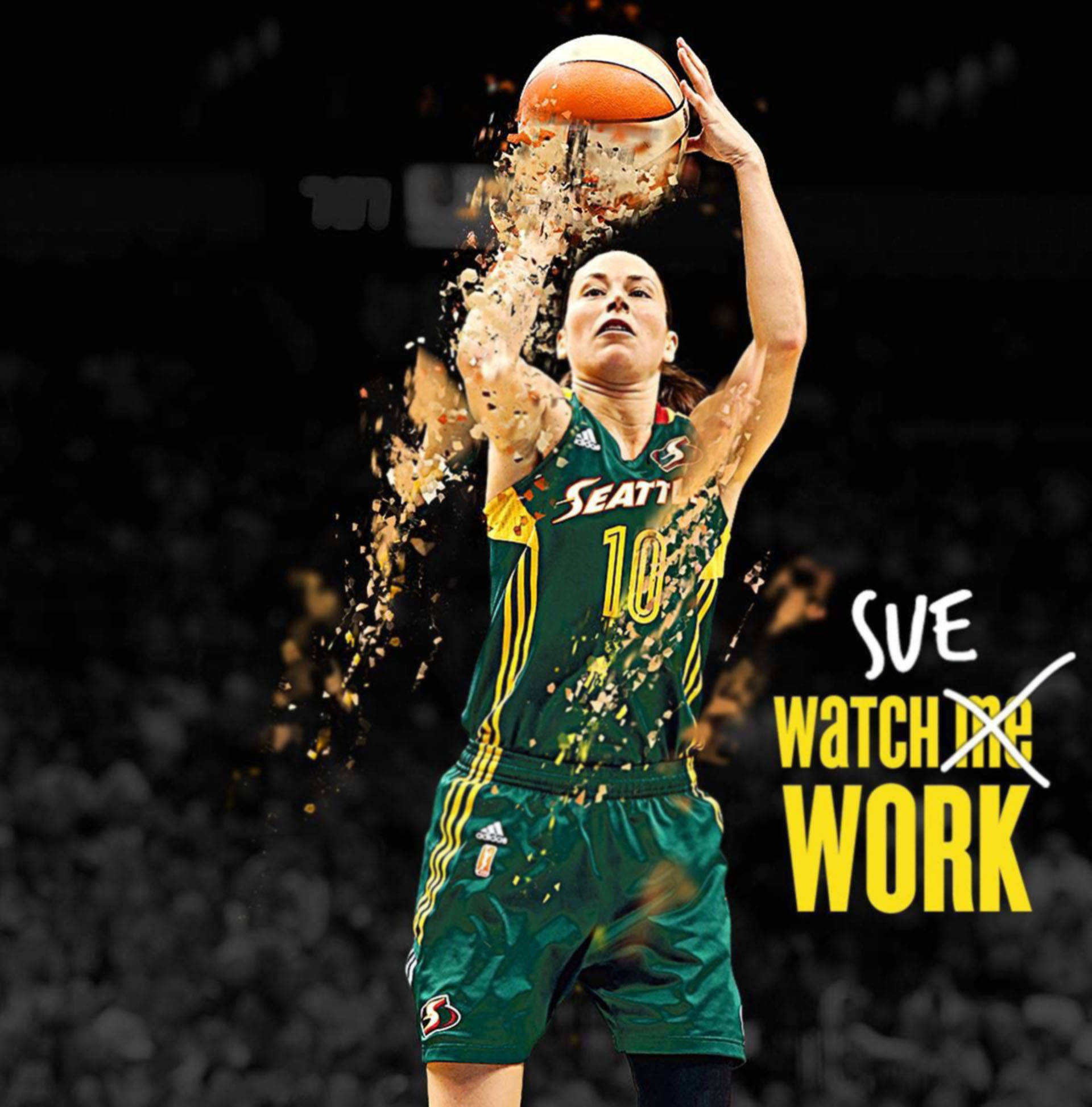 Sue Bird, green Seattle jersey, golden particles, Full HD Phone Wallpaper