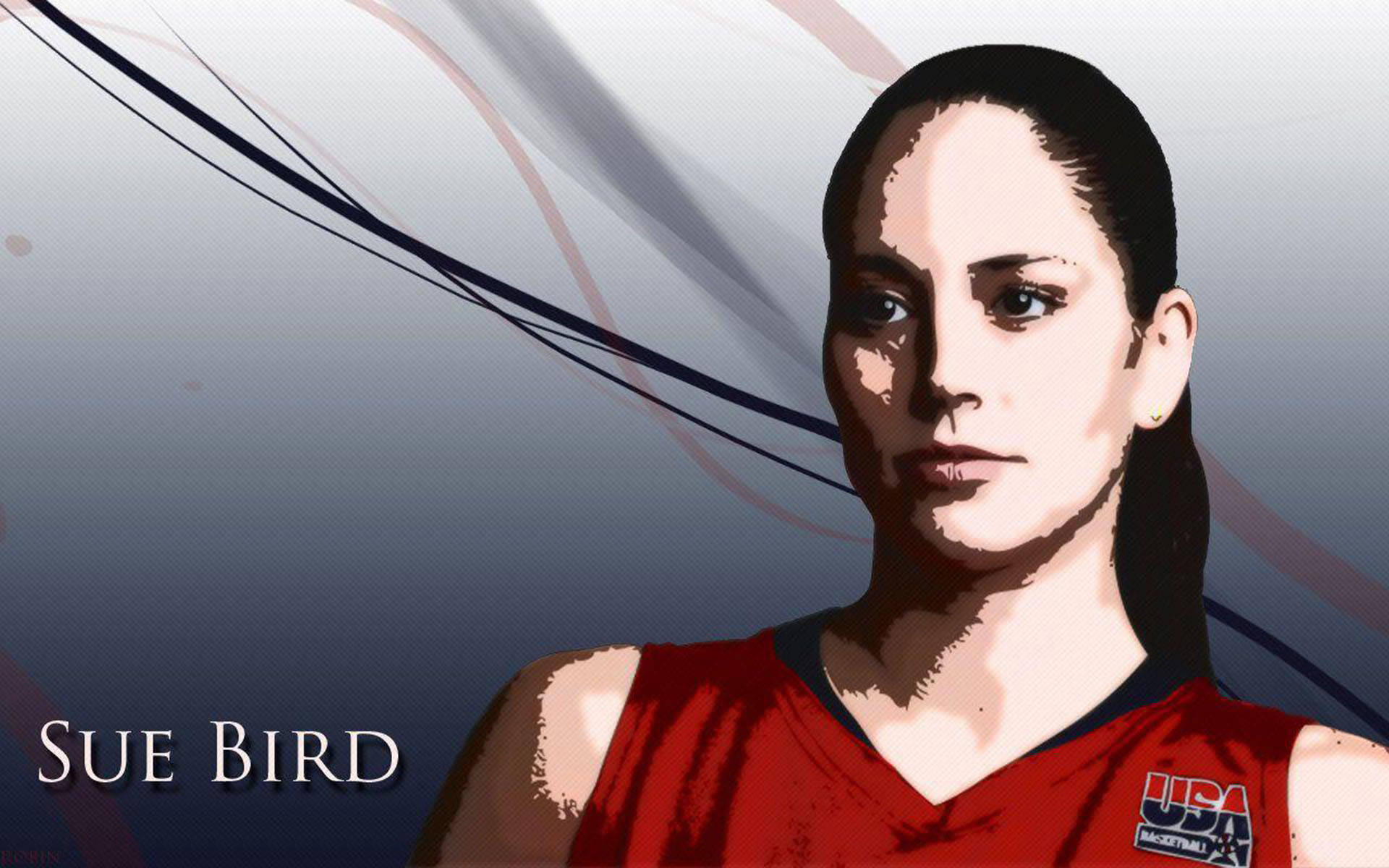 Sue Bird, red USA basketball jersey, stylized portrait, Full HD Desktop Wallpaper