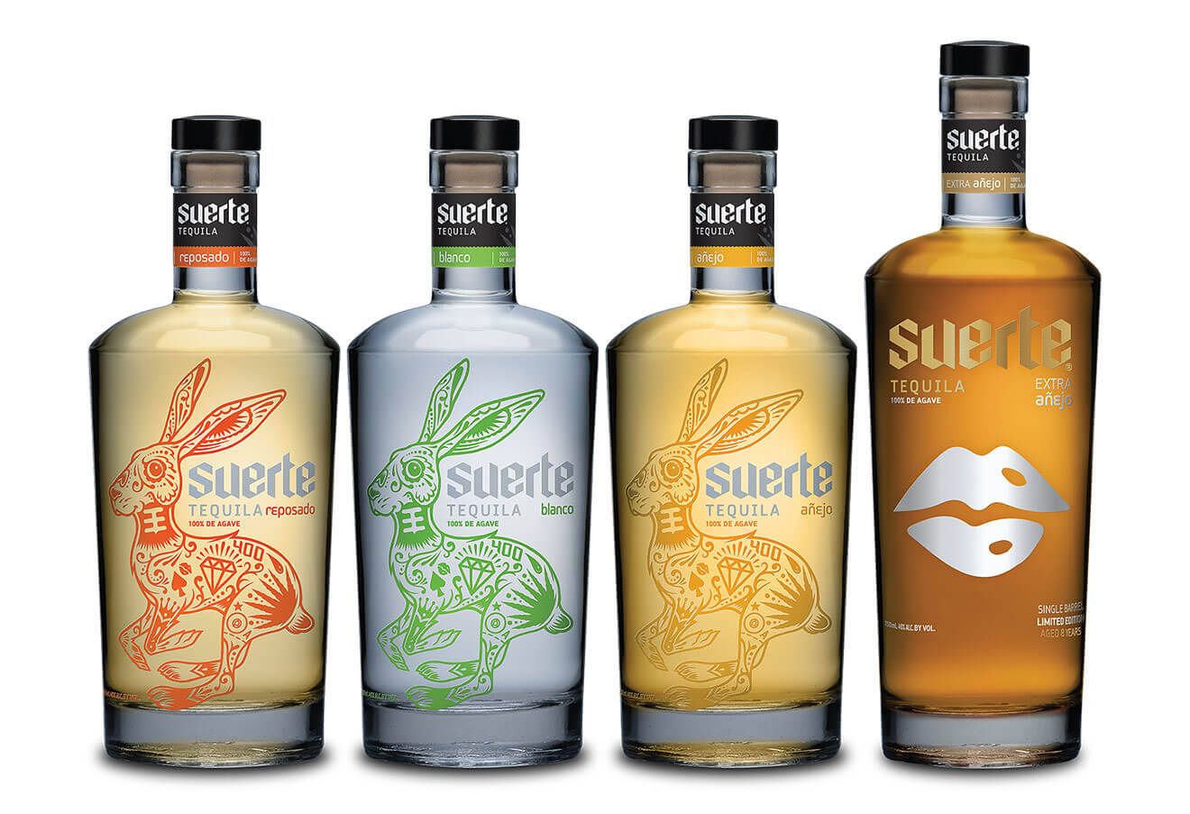 Suerte, tequila bottles, colorful rabbit and lips designs, HD Desktop Wallpaper