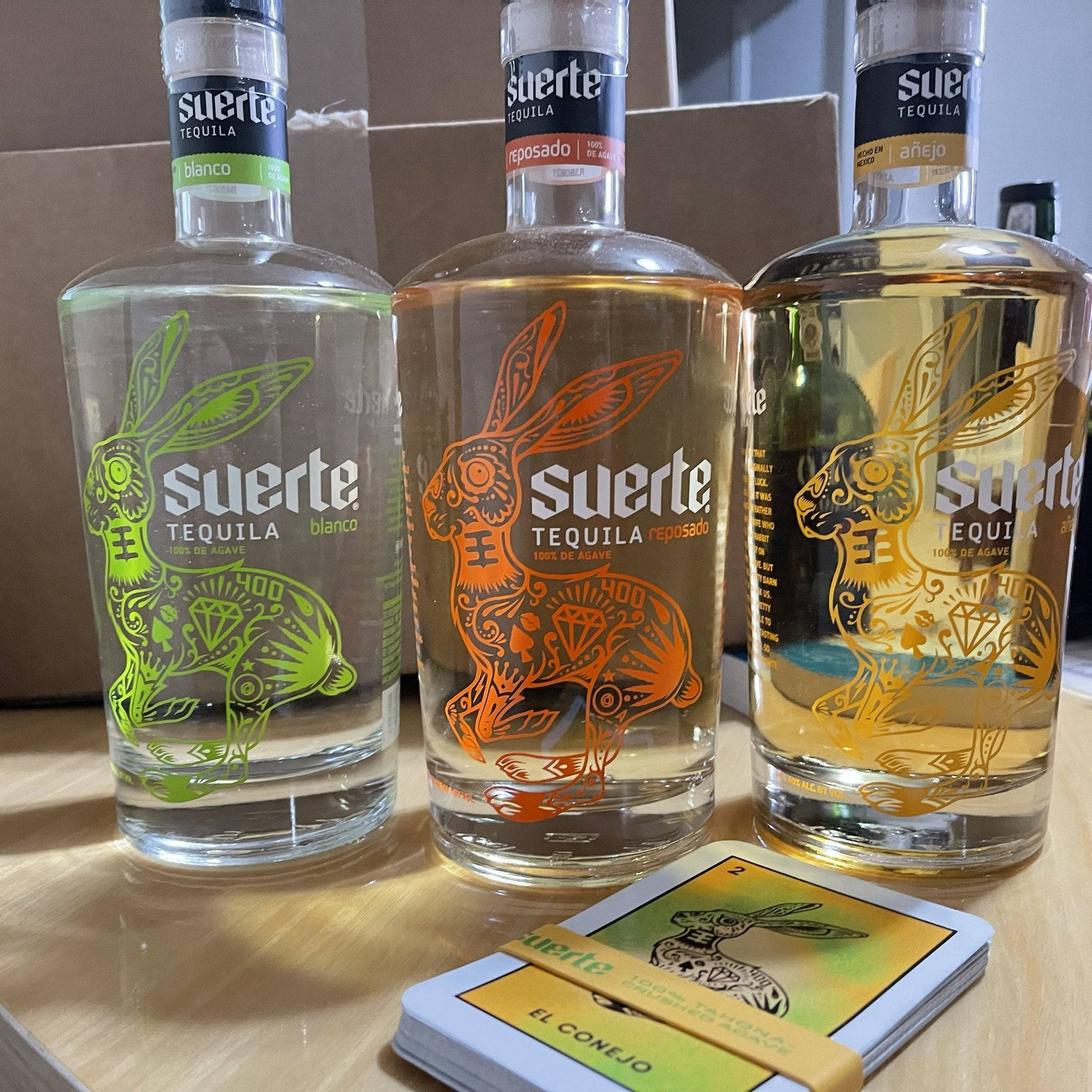 Suerte, three types of tequila, rabbit designs, Full HD Desktop Wallpaper