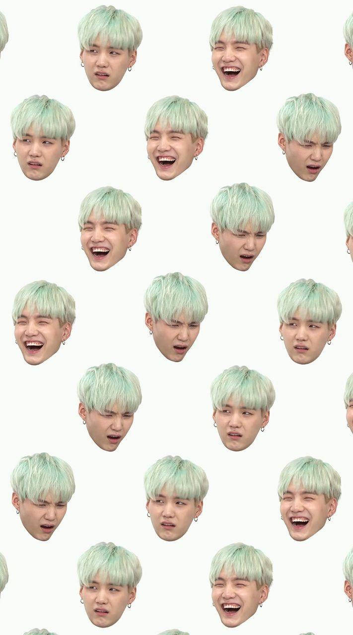 SUGA, mint green hair, repeating pattern, HD Phone Wallpaper