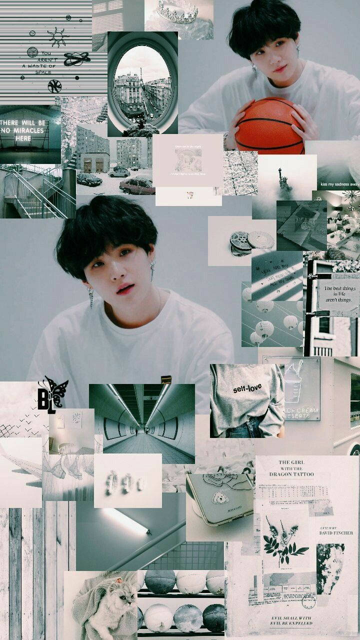 SUGA, basketball, muted gray background, HD Phone Wallpaper
