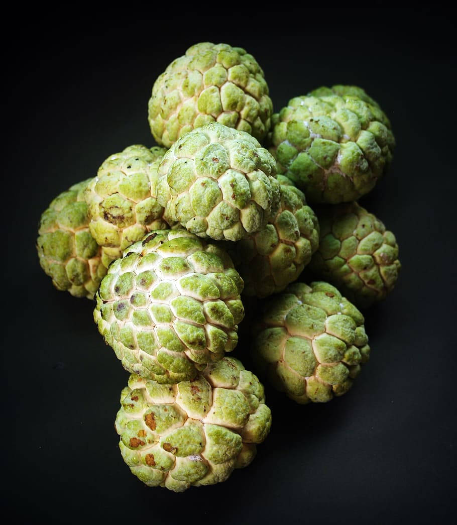 Sugar Apple, fresh green cherimoyas, textured skin, SD Phone Wallpaper