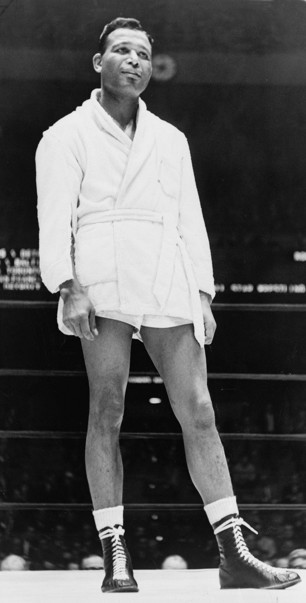 Sugar Ray Robinson, white robe, boots, Full HD Phone Wallpaper