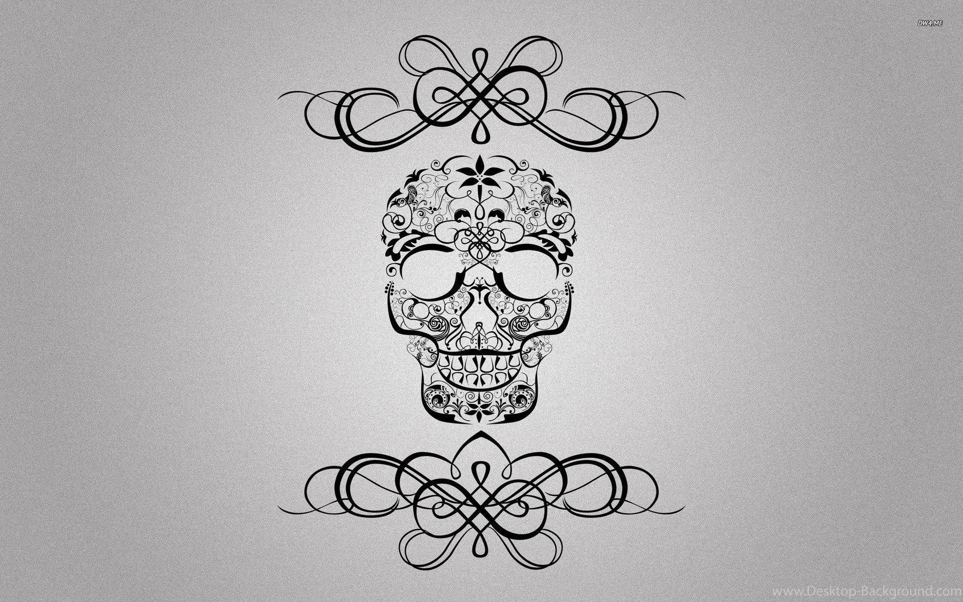 sugar skull, black, floral patterns, Full HD Desktop Wallpaper