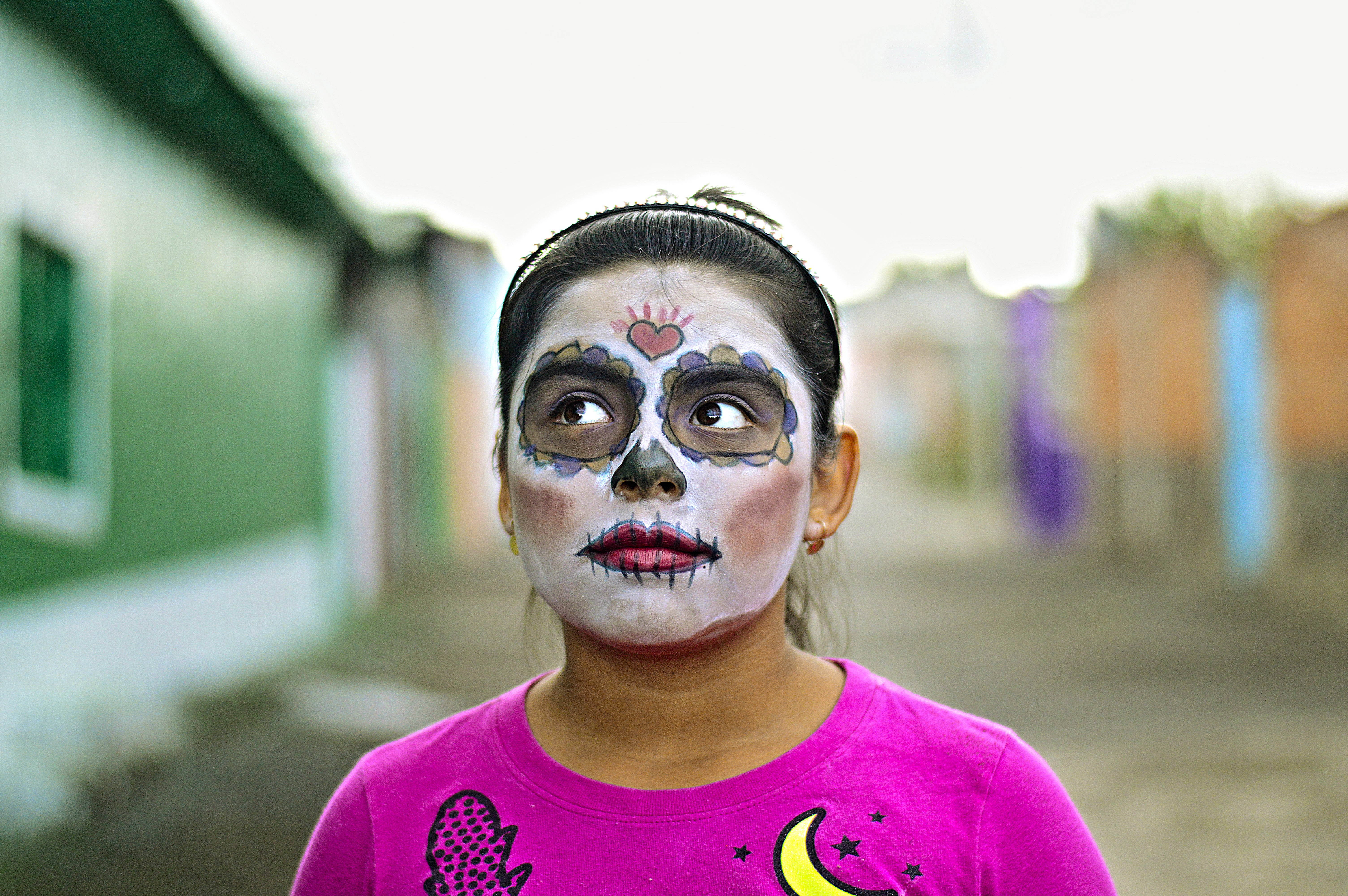 vibrant sugar skull artistry, young girl, intricate sugar skull makeup, 5K Desktop Wallpaper