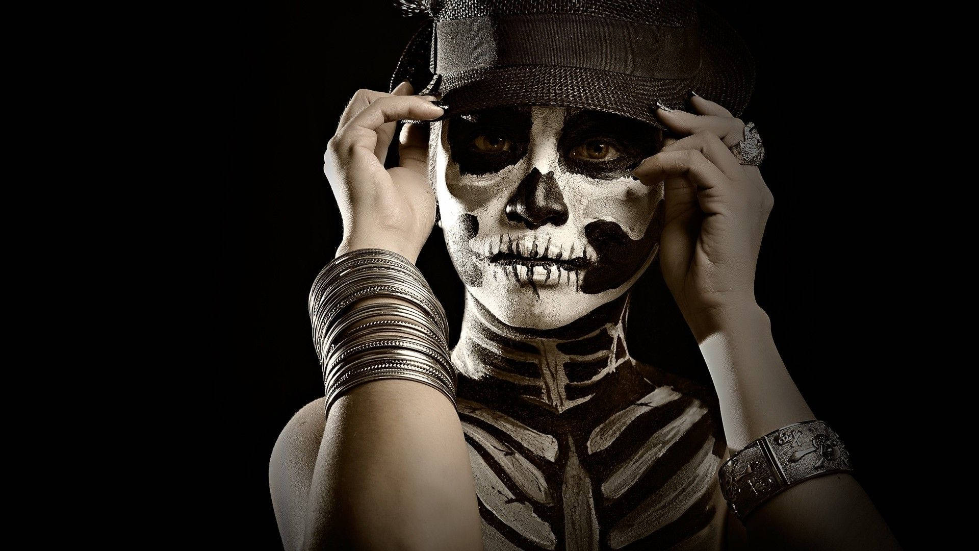 sugar skull paint, skull makeup, skeleton body paint, Full HD Desktop Wallpaper
