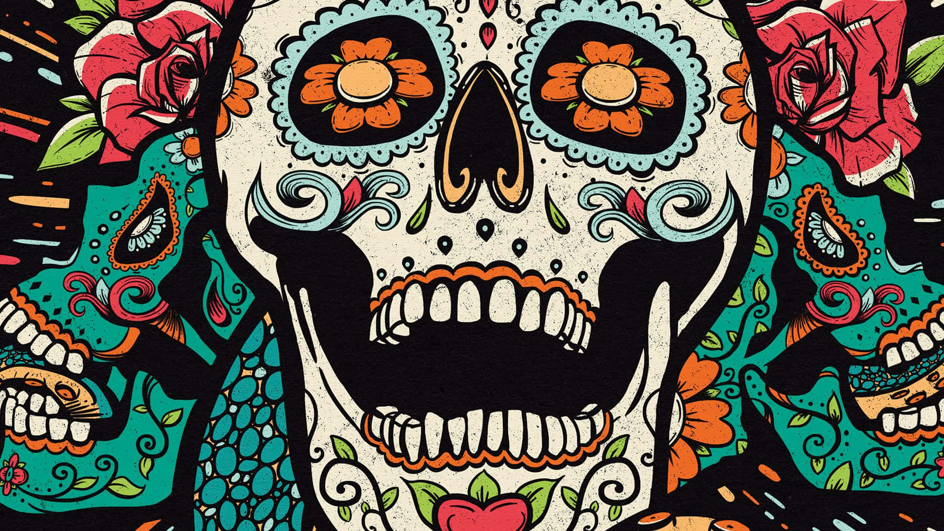 sugar skull, roses, swirling patterns, Full HD Desktop Wallpaper