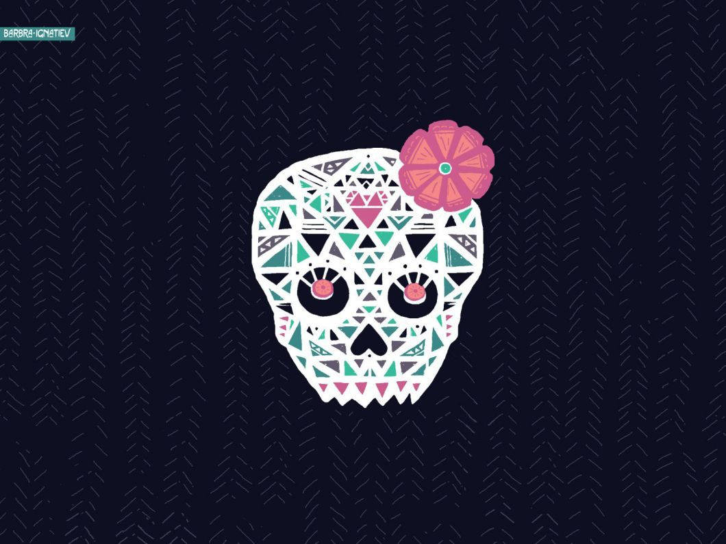 Girly Geometric Sugar Skull, geometric patterns, pink flower, SD Desktop Wallpaper