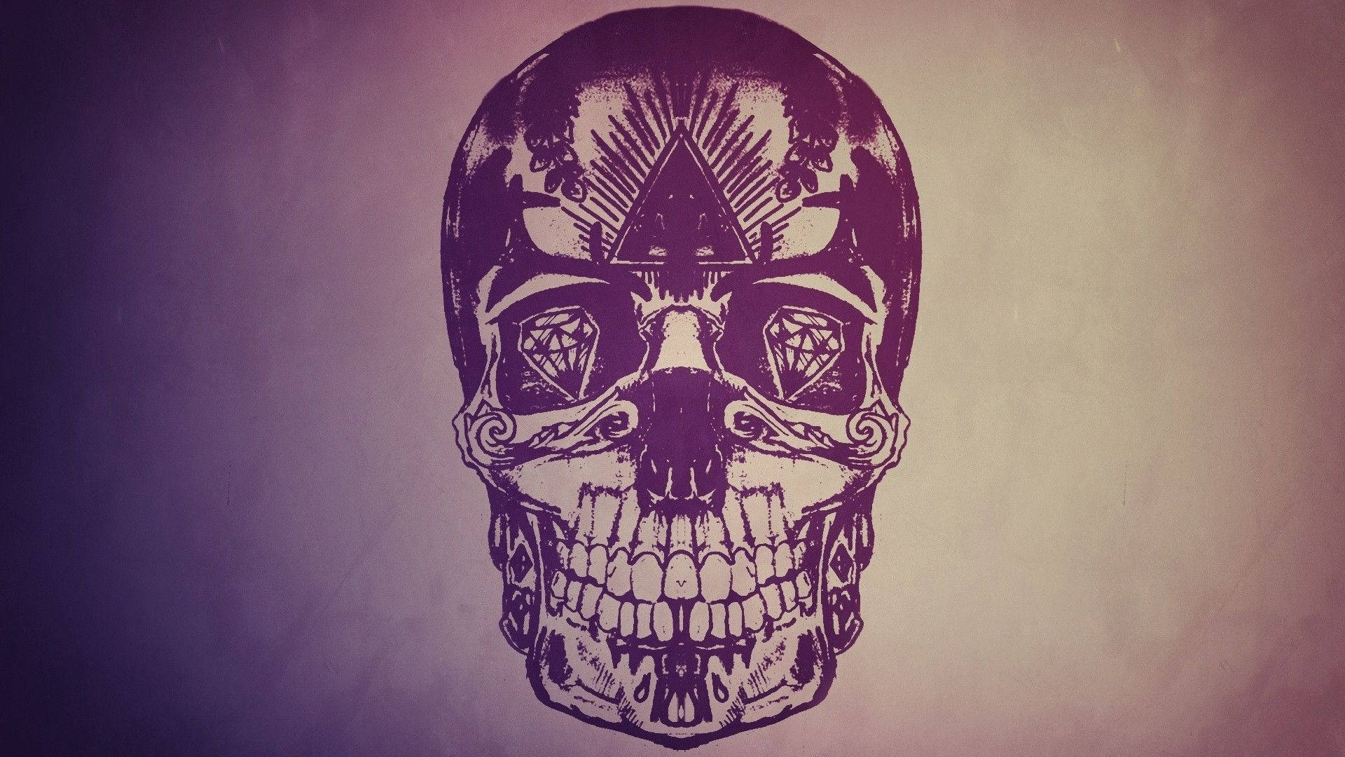 tattoo style sugar skull design, purple skull, geometric patterns, Full HD Desktop Wallpaper