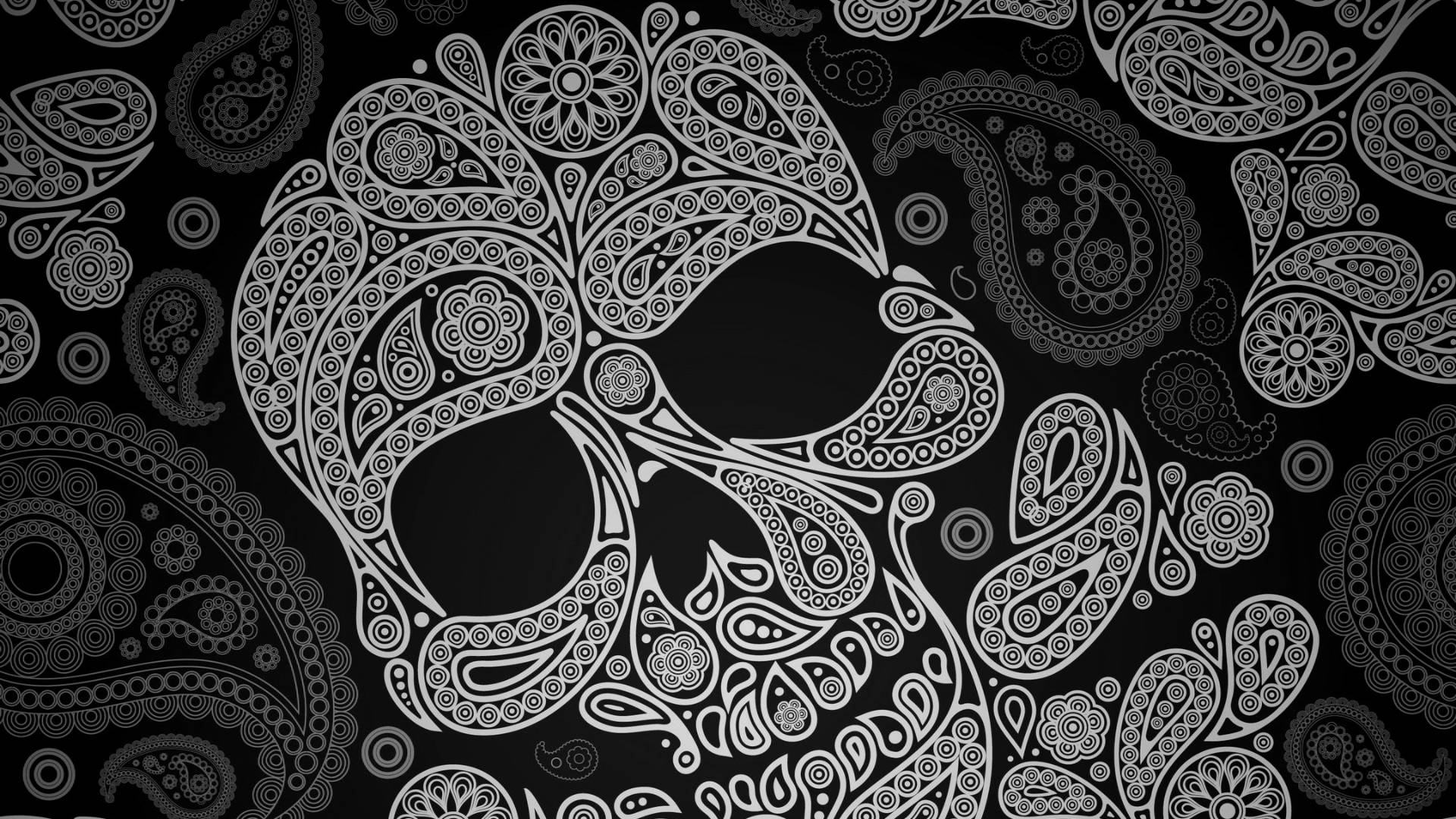abstract sugar skull, white sugar skull, intricate paisley patterns, Full HD Desktop Wallpaper