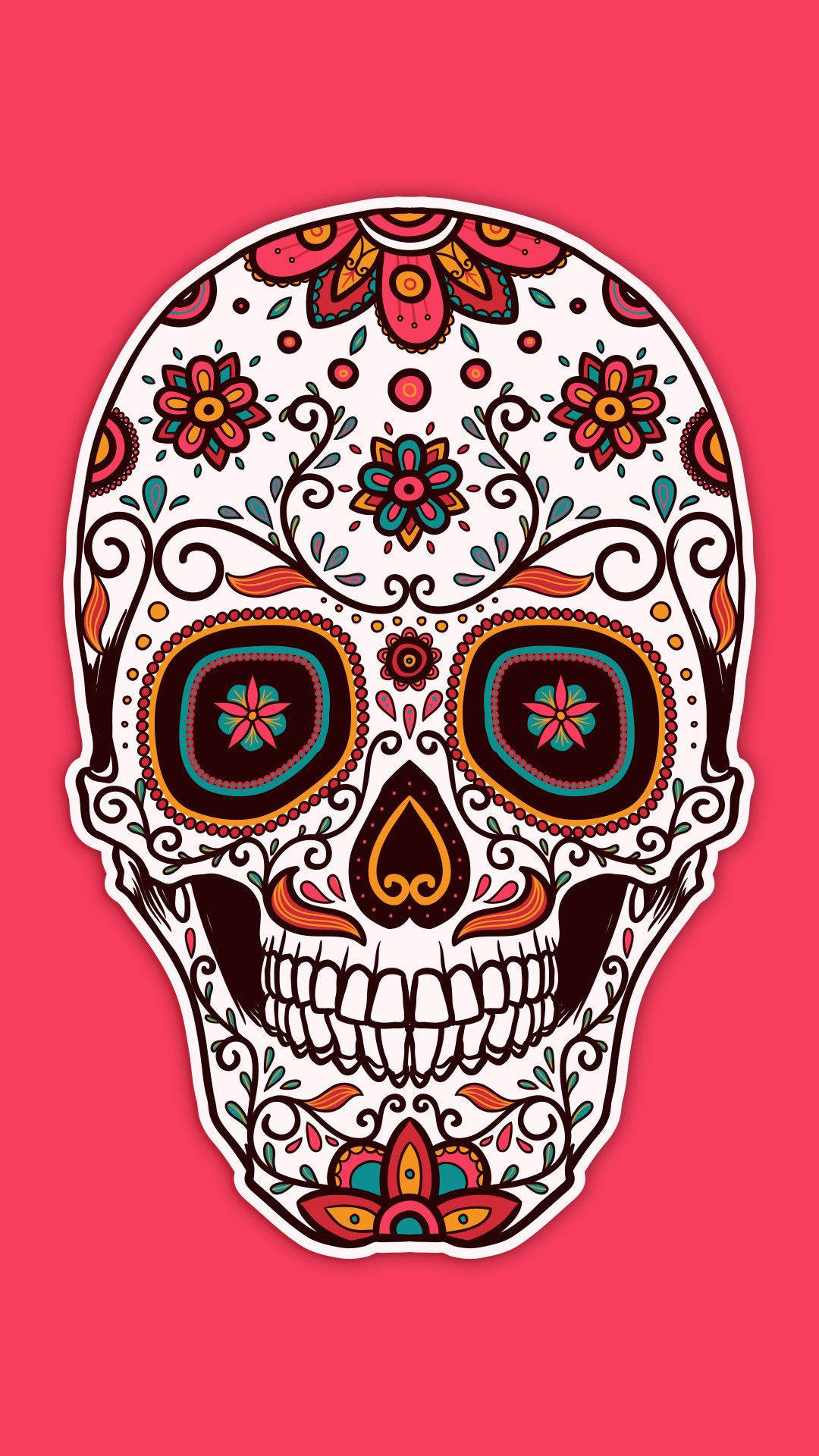 intricate sugar skull, floral patterns, swirling designs, Full HD Phone Wallpaper