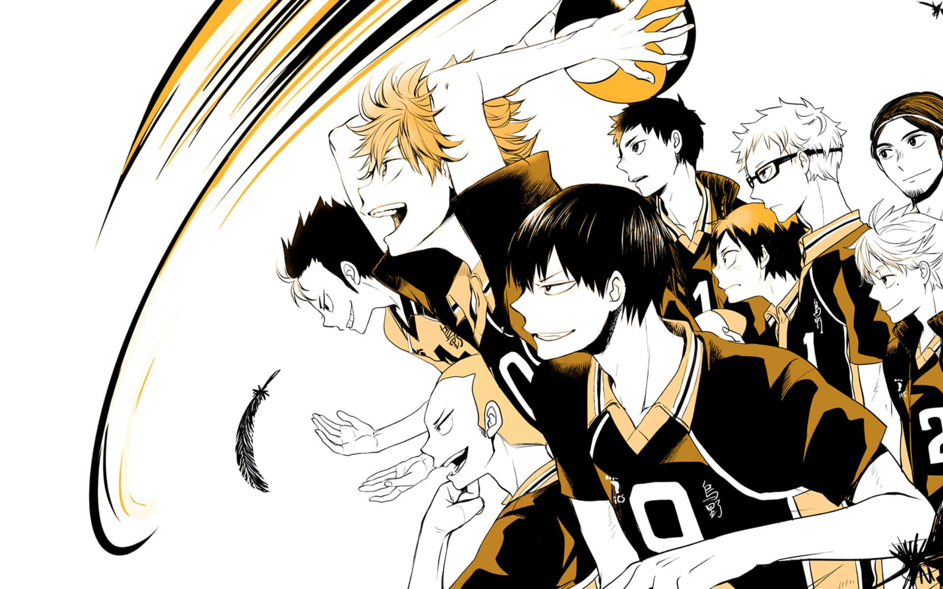 Sugawara Koshi, black and gold jerseys, volleyball match, Full HD Desktop Wallpaper