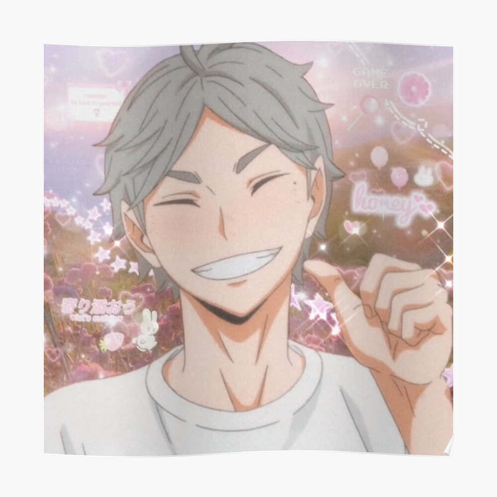 Sugawara Koshi, gray hair, sparkling pink background, SD Desktop Wallpaper