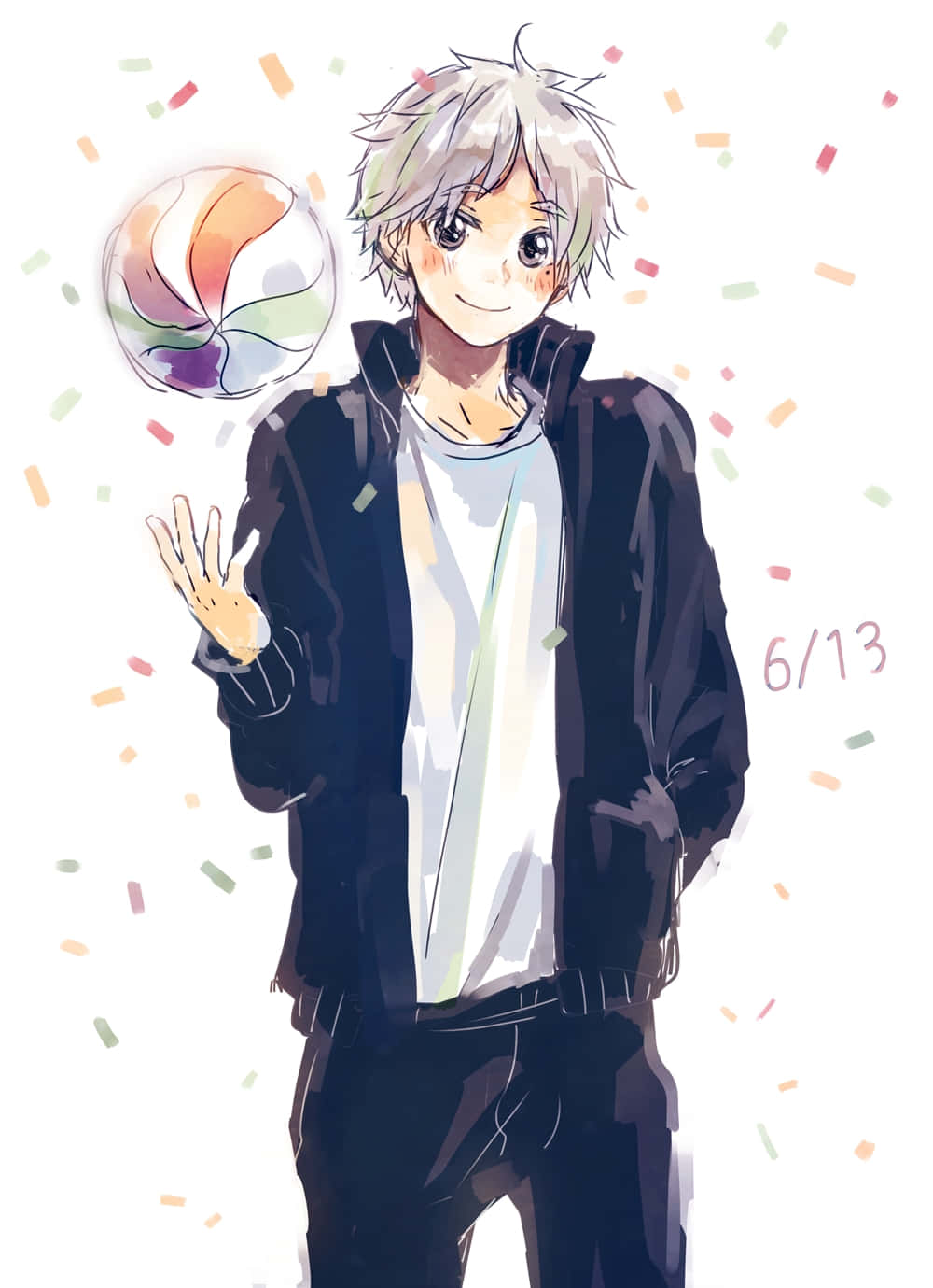 Sugawara Koshi, volleyball court, confetti, HD Phone Wallpaper
