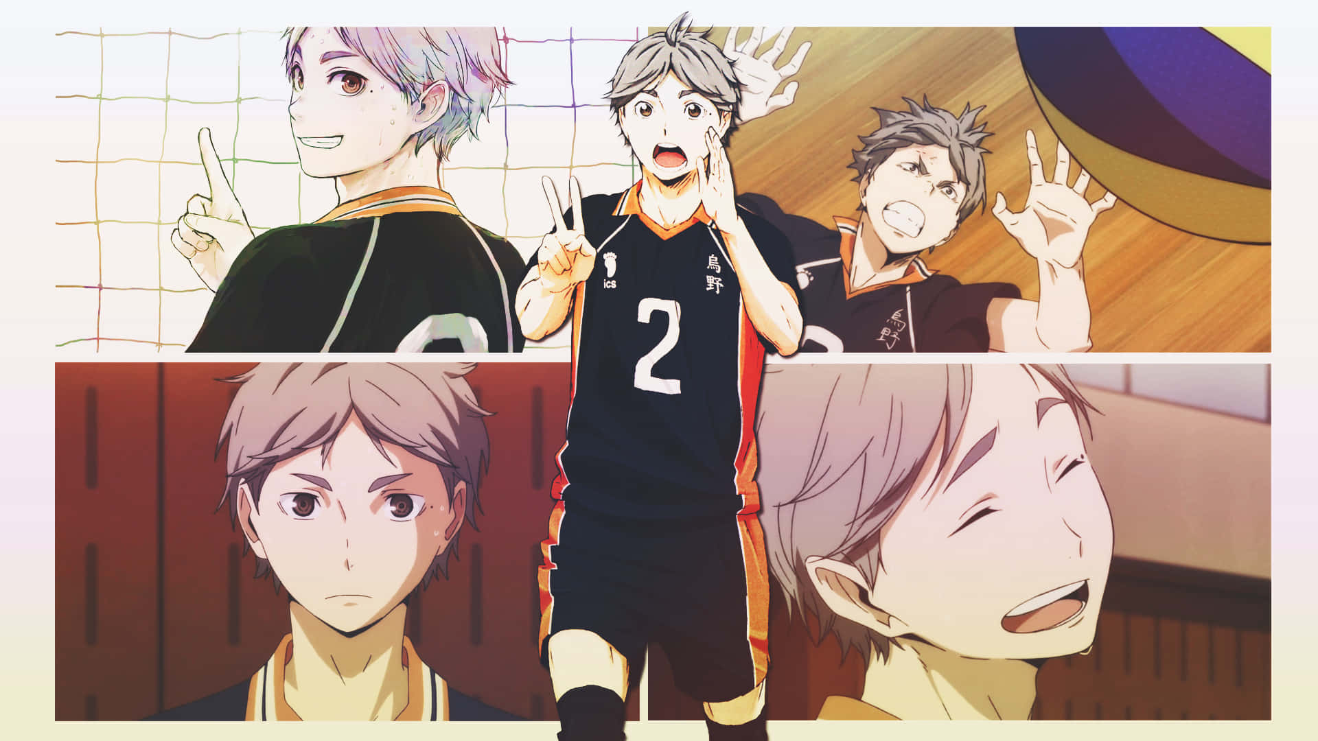 Sugawara Koshi, anime volleyball players, dynamic poses, Full HD Desktop Wallpaper