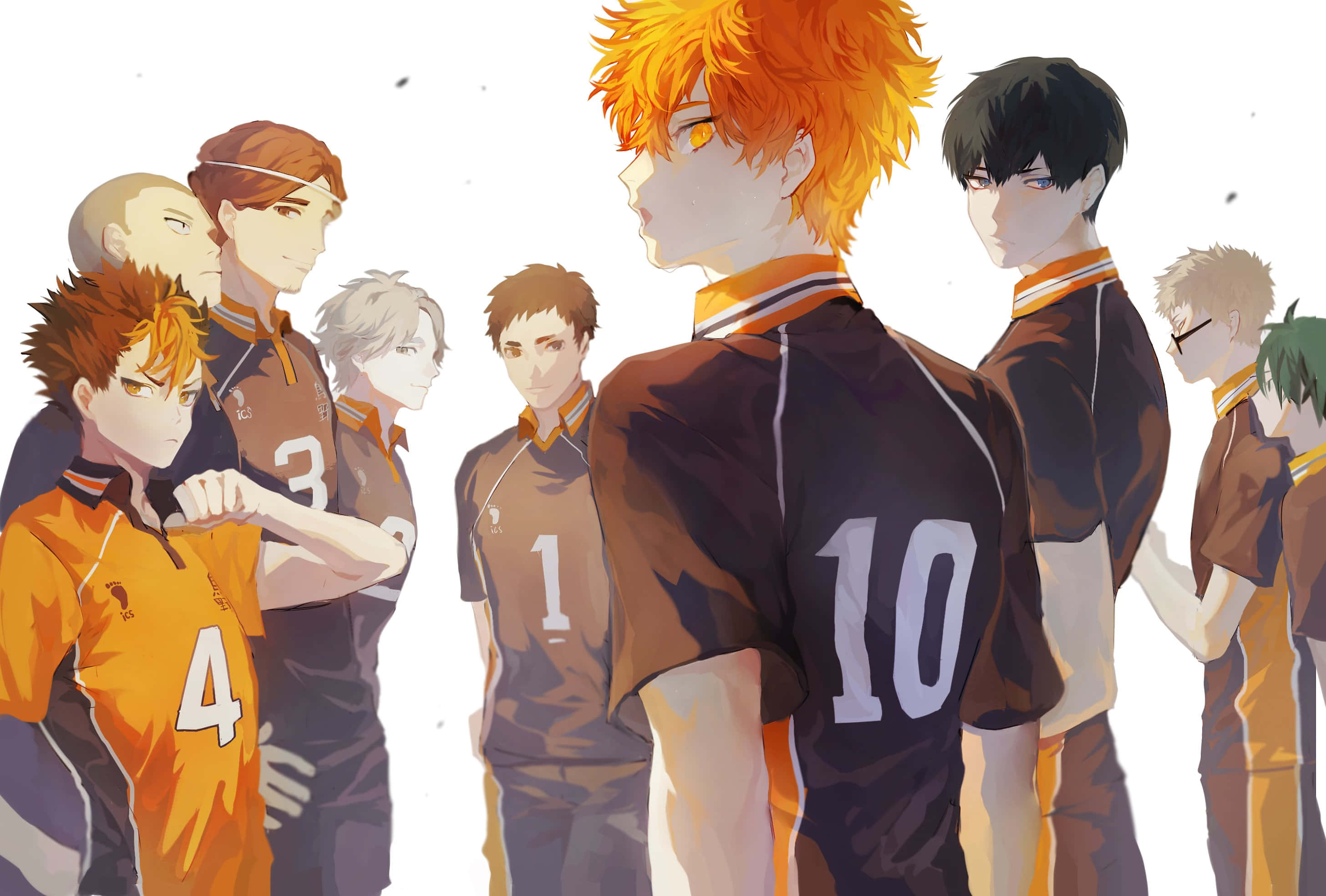 Sugawara Koshi, volleyball court, orange and brown uniforms, 2K Desktop Wallpaper