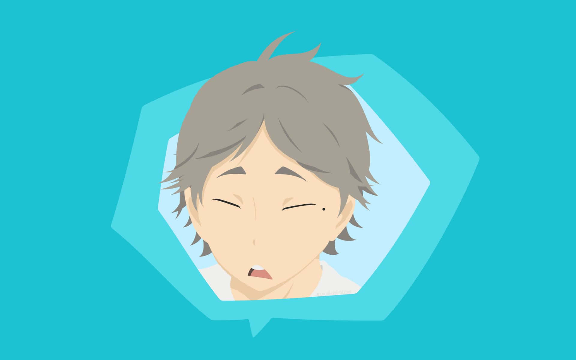 Sugawara Koshi, light blue speech bubble, solid teal background, Full HD Desktop Wallpaper