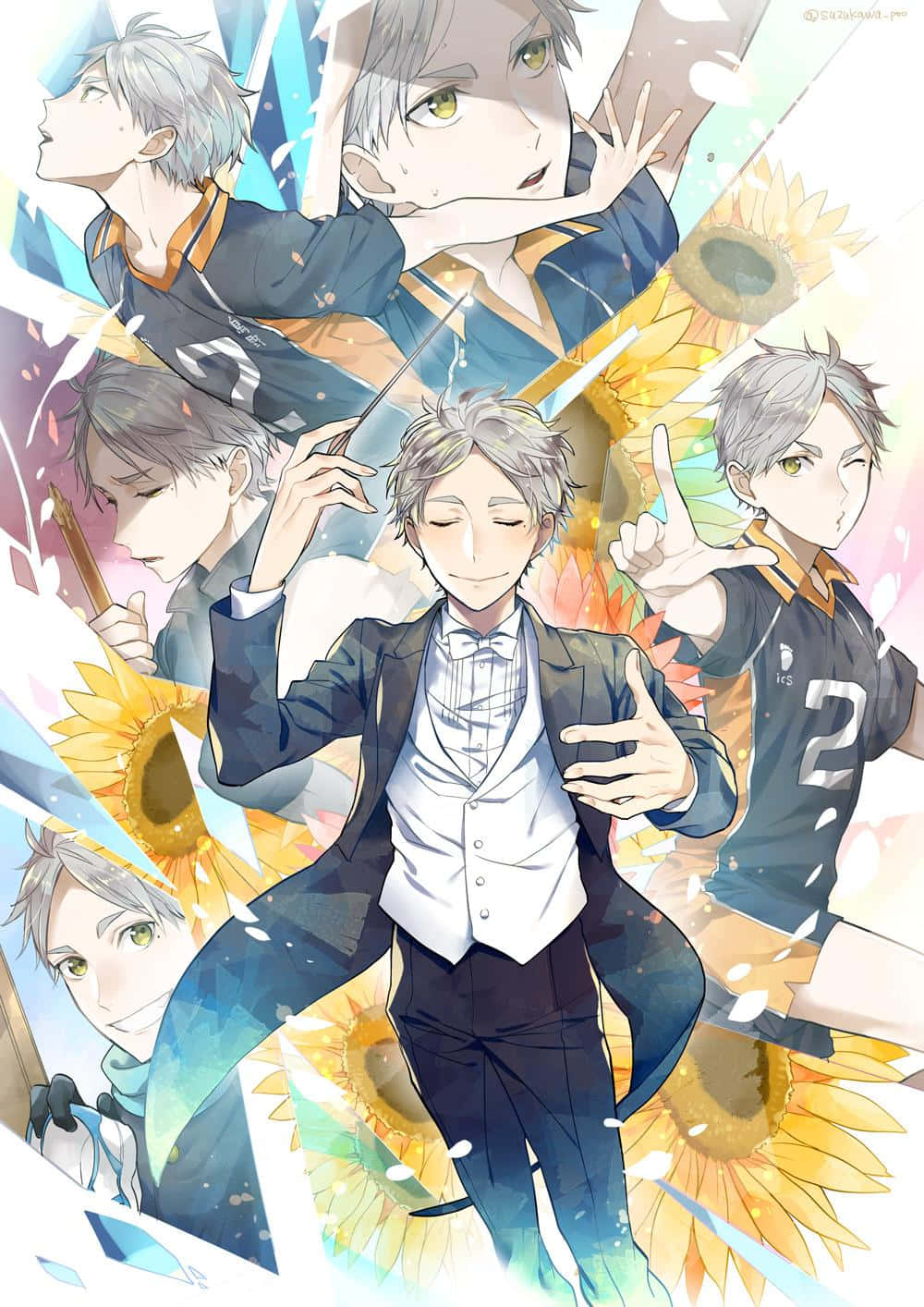 Sugawara Koshi, volleyball uniform, silver hair, HD Phone Wallpaper