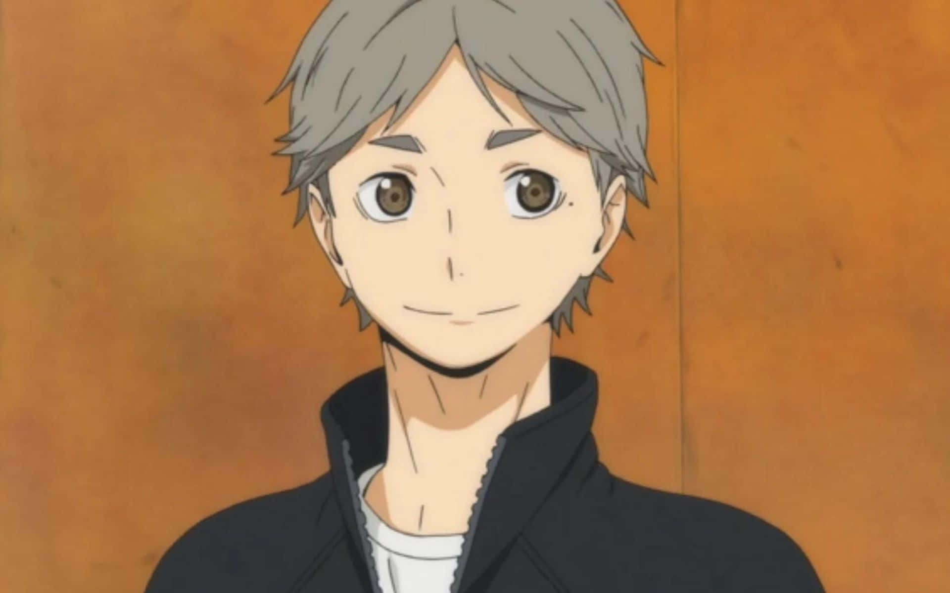 Sugawara Koshi, gray hair, warm brown eyes, Full HD Desktop Wallpaper