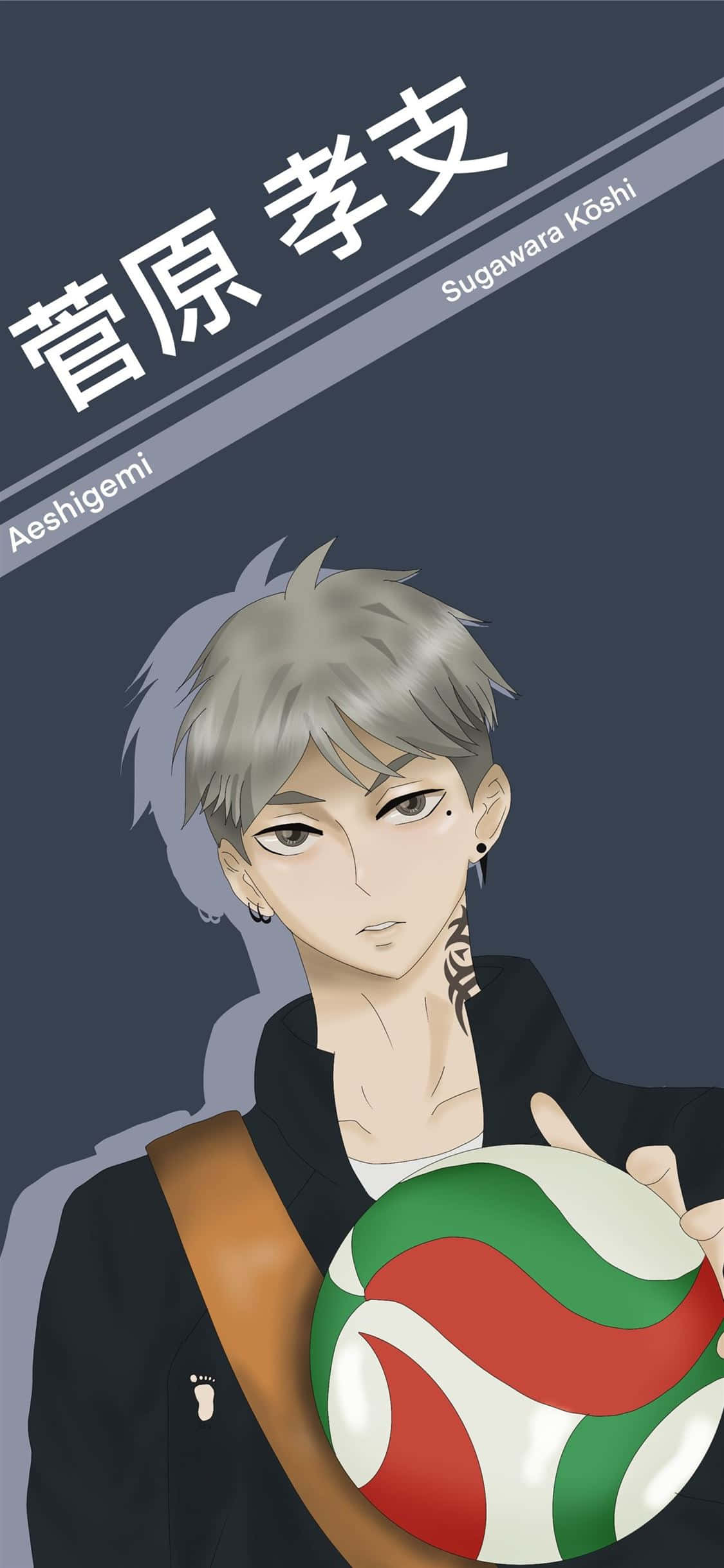 Sugawara Koshi, red green and white volleyball, dark gray background, Full HD Phone Wallpaper