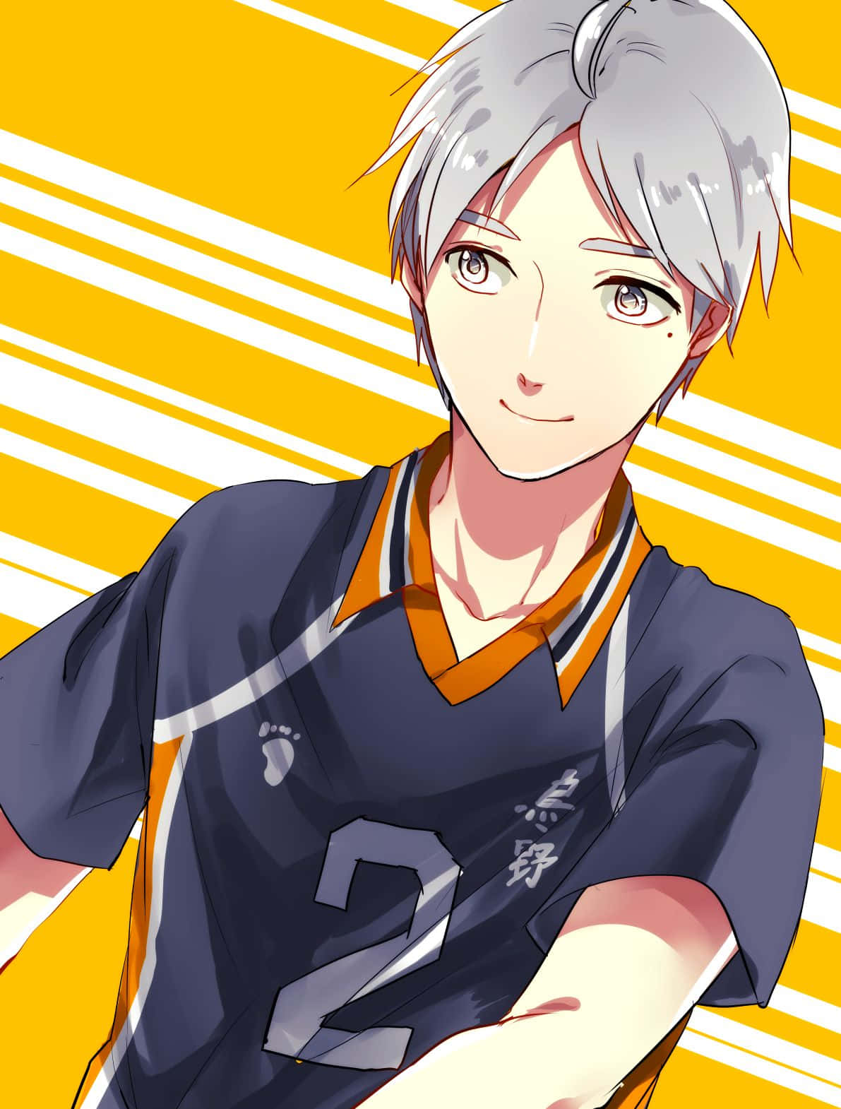 Sugawara Koshi, silver hair, navy jersey, HD Phone Wallpaper