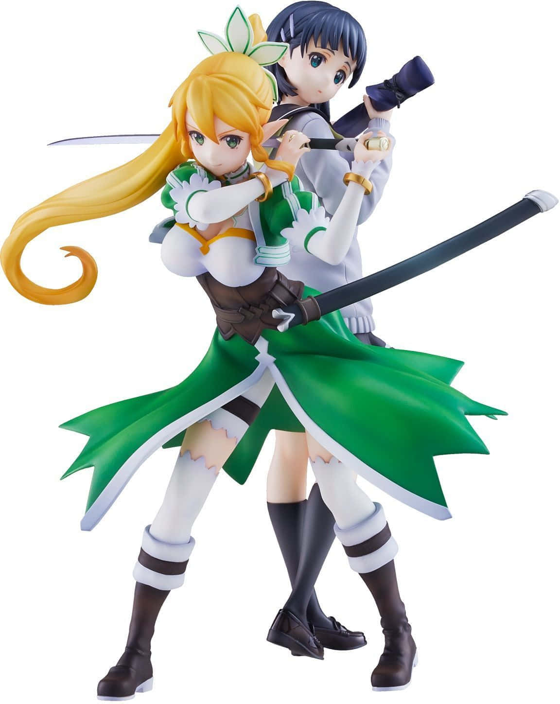 Suguha Kirigaya, green and white outfits, anime-style sword-wielding girls, HD Phone Wallpaper