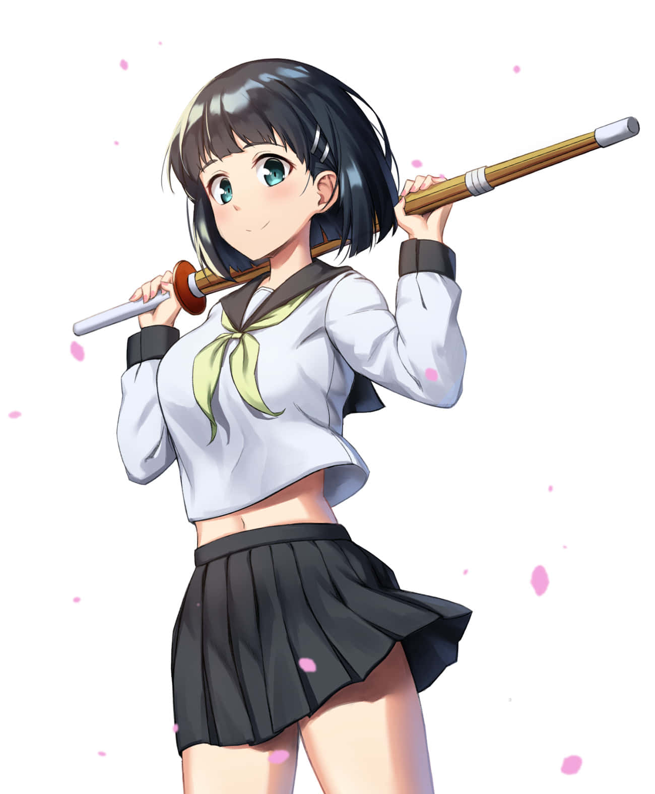 Suguha Kirigaya, school uniform, bamboo flute, HD Phone Wallpaper