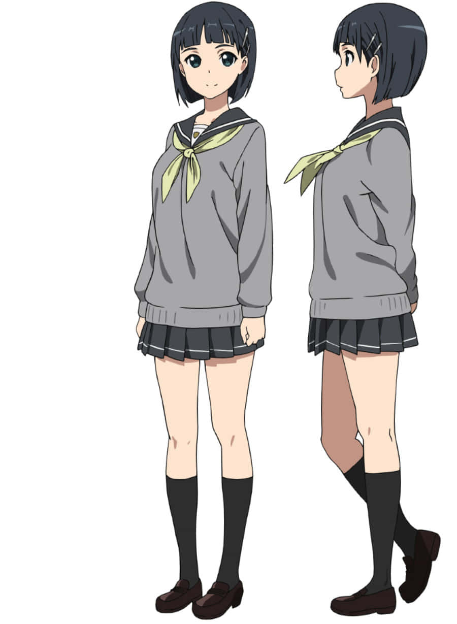Suguha Kirigaya, gray sailor uniform, front and back view, SD Phone Wallpaper