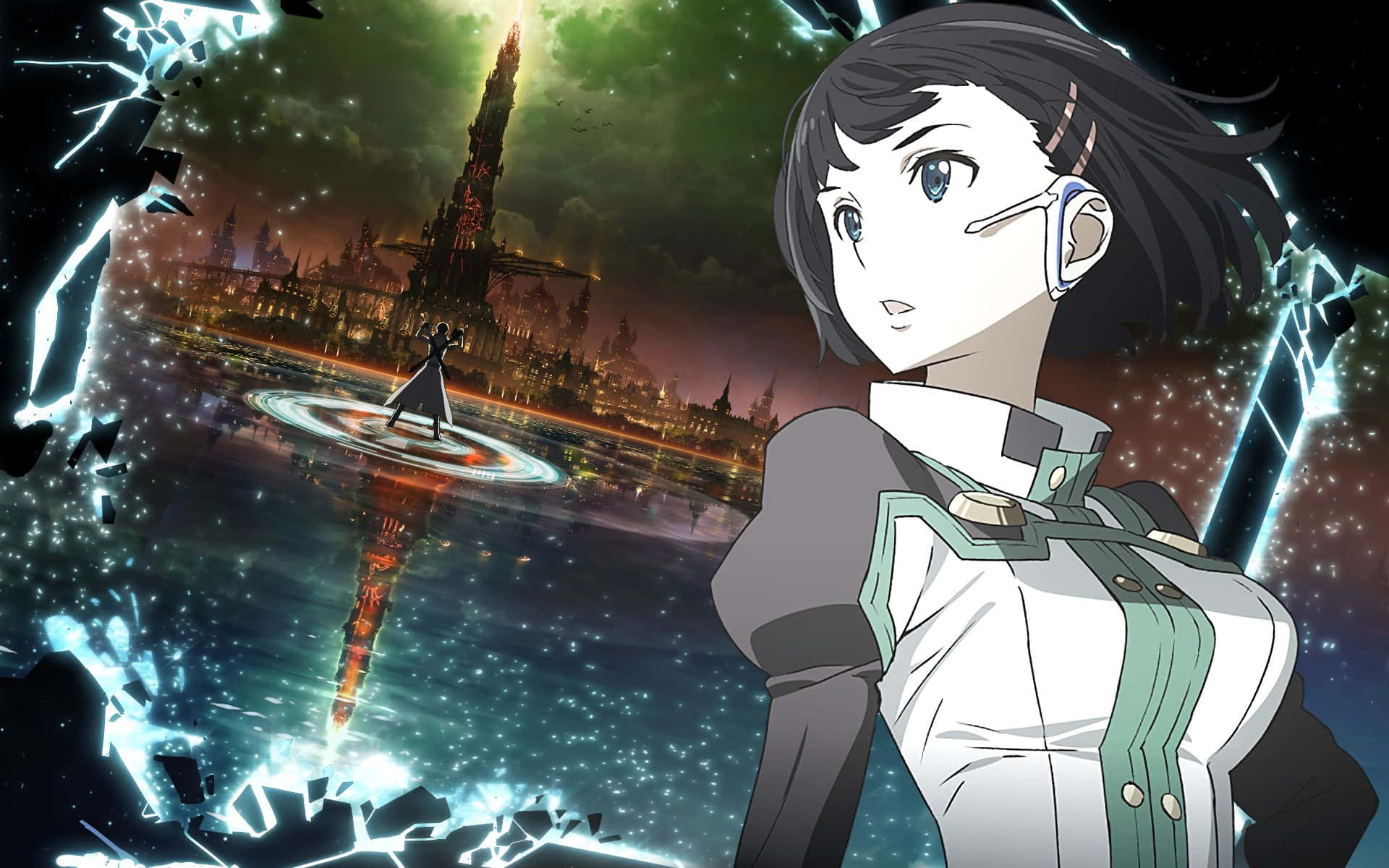 Suguha Kirigaya, futuristic gear, shattered portal, Full HD Desktop Wallpaper