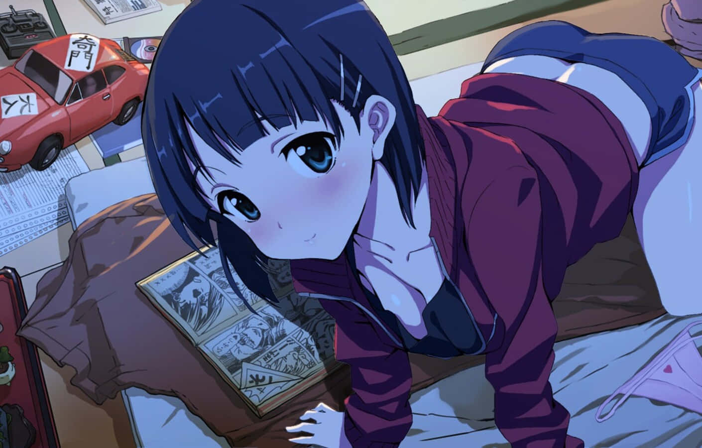 Suguha Kirigaya, purple hoodie, blue eyes, HD Desktop Wallpaper
