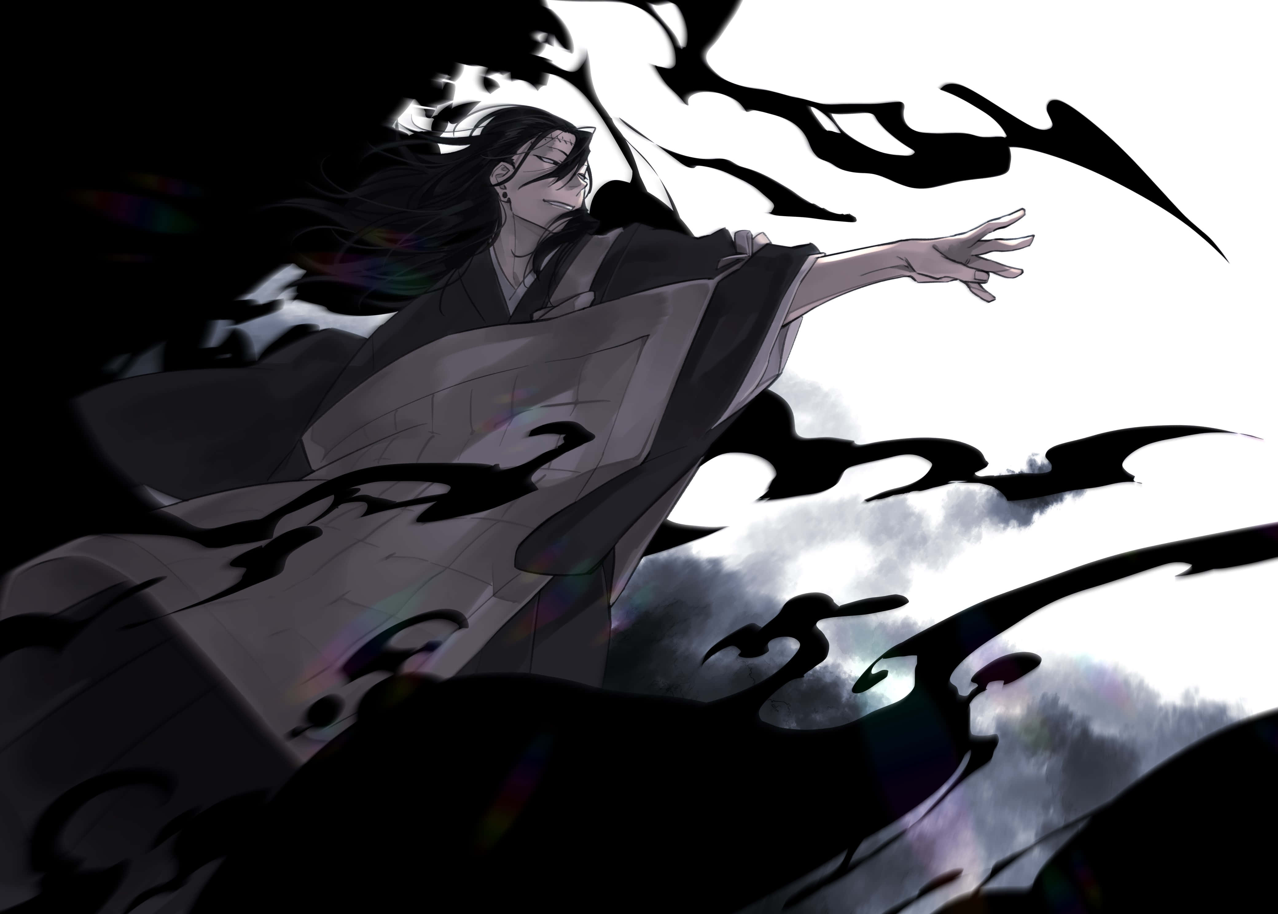 Suguru Geto, dark-haired anime figure, flowing robes, 4K Desktop Wallpaper