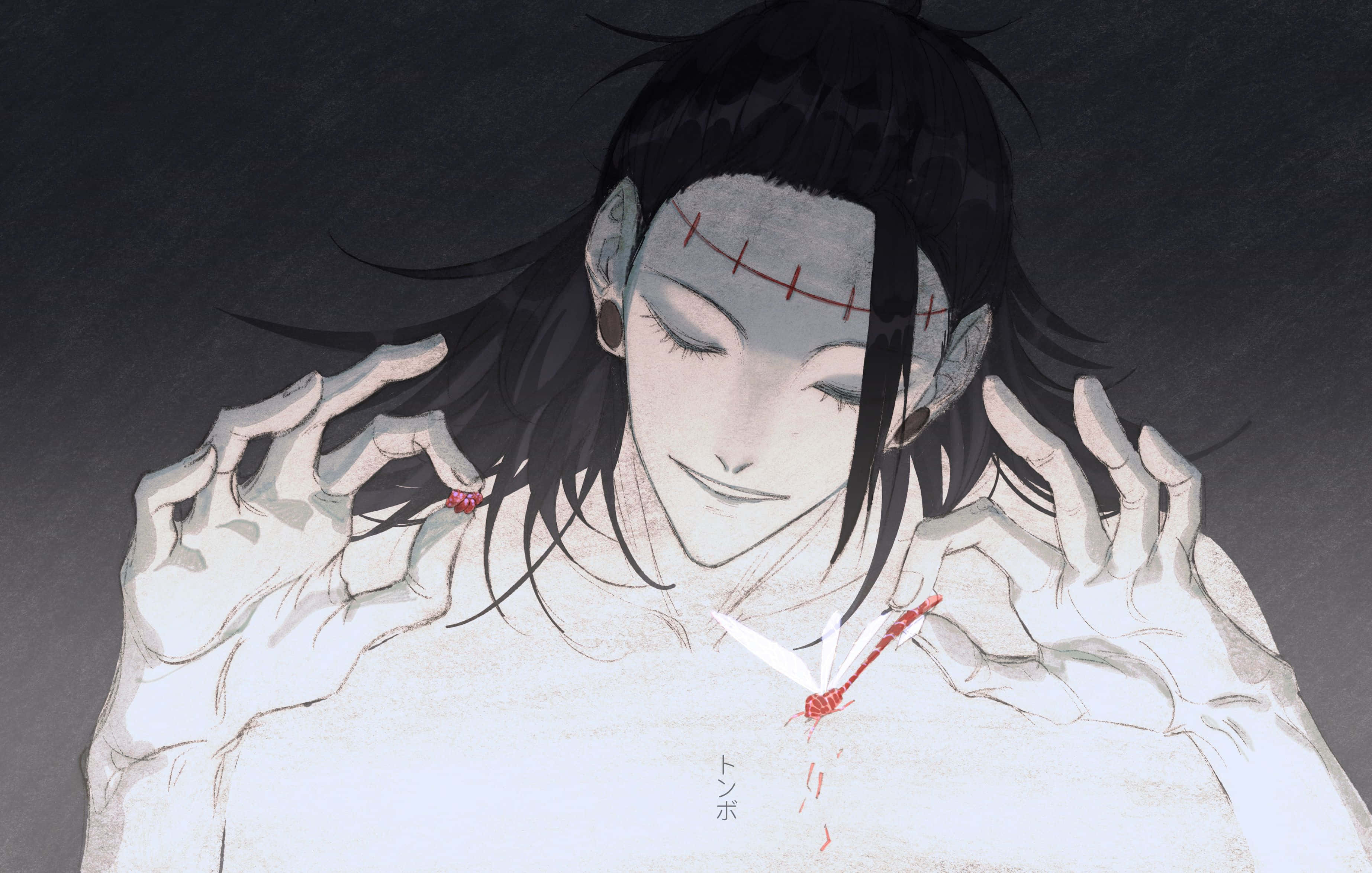 Suguru Geto, stitched forehead, pale hands, 2K Desktop Wallpaper