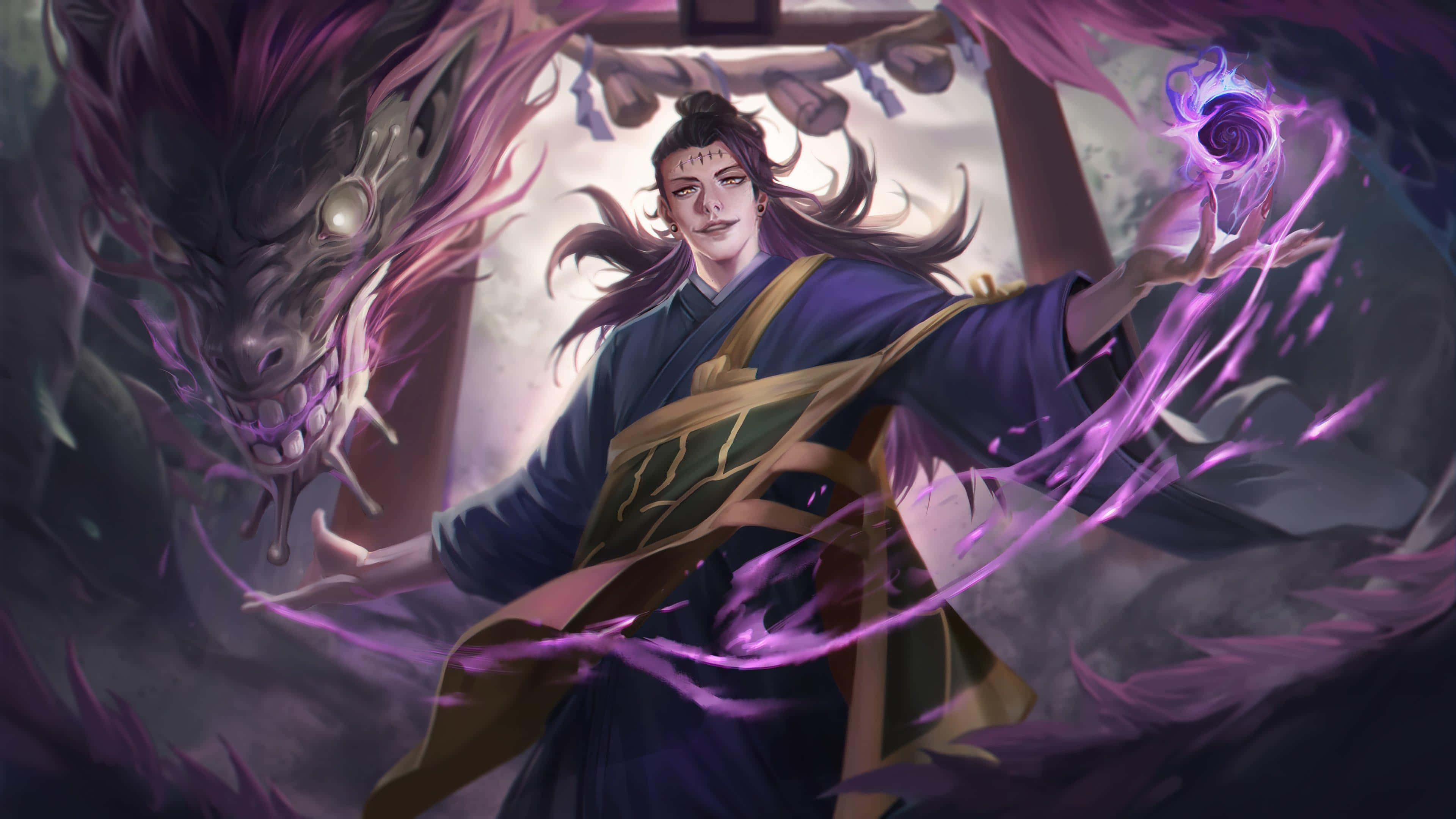 Suguru Geto, purple robes, glowing purple energy, 4K Desktop Wallpaper
