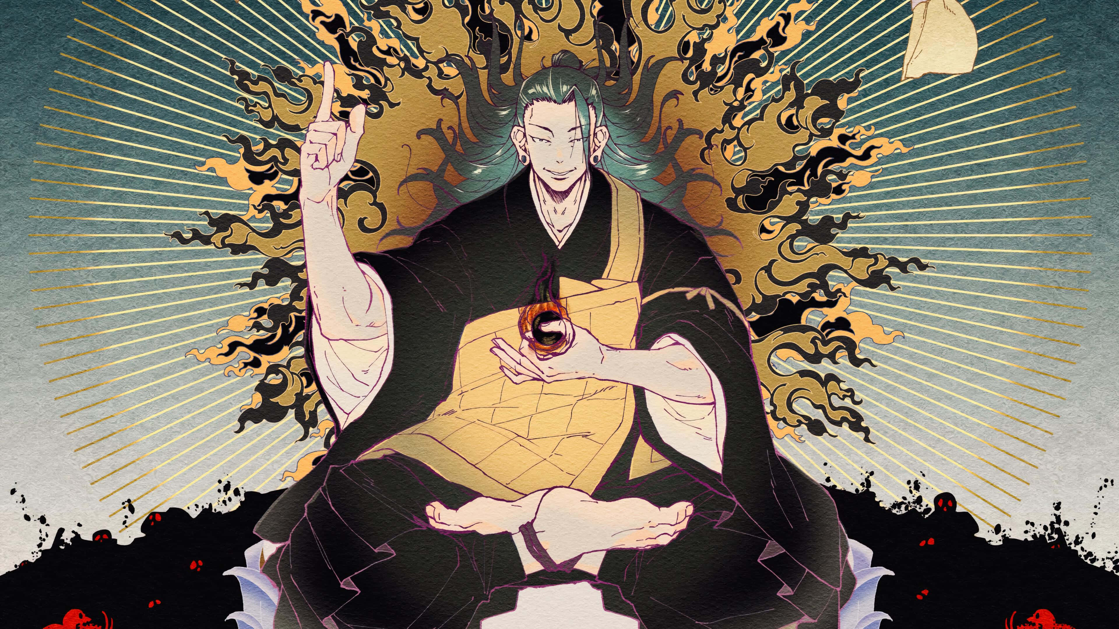 Suguru Geto, supreme sorcerer, green hair, 4K Desktop Wallpaper