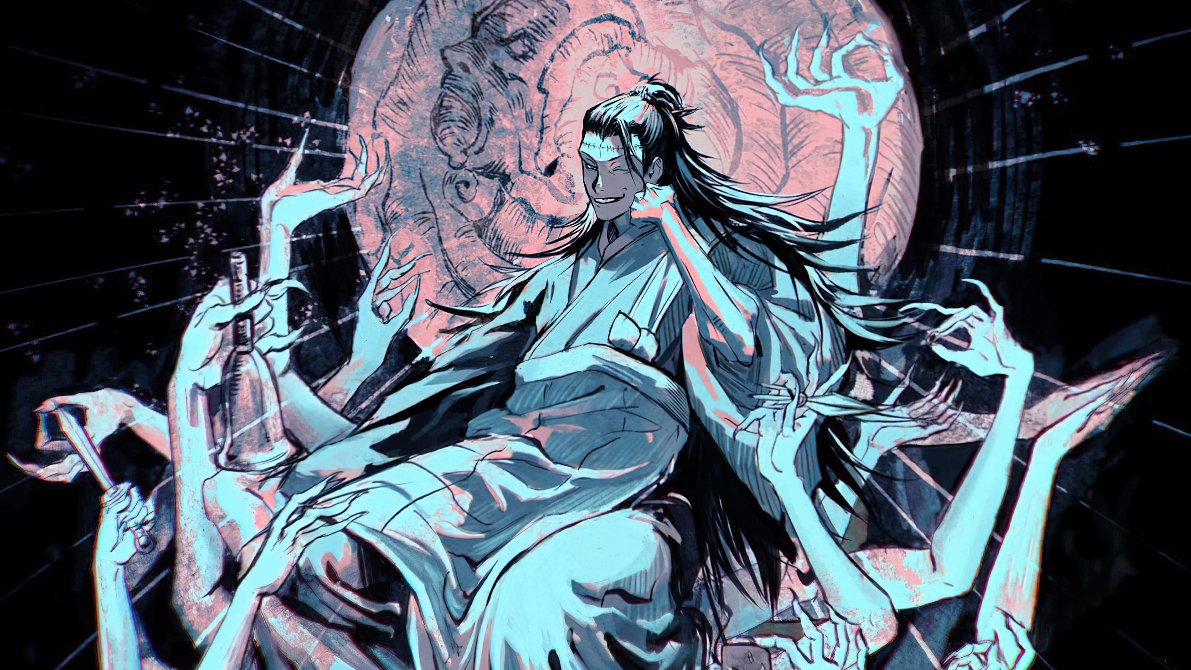 Suguru Geto, cosmic backdrop, ghostly hands, 4K Desktop Wallpaper