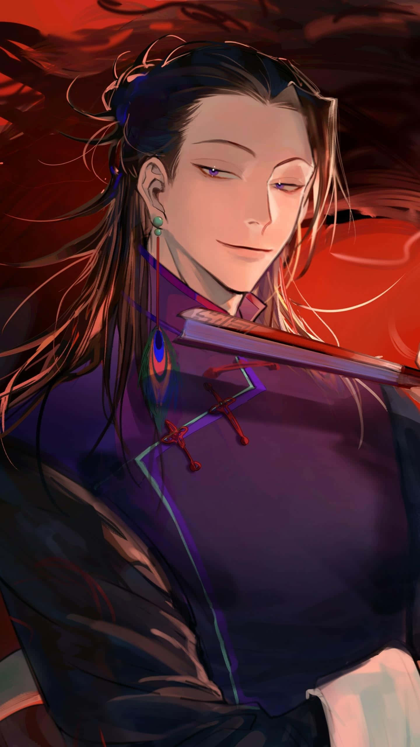 Suguru Geto, anime portrait, long dark hair, 2K Phone Wallpaper
