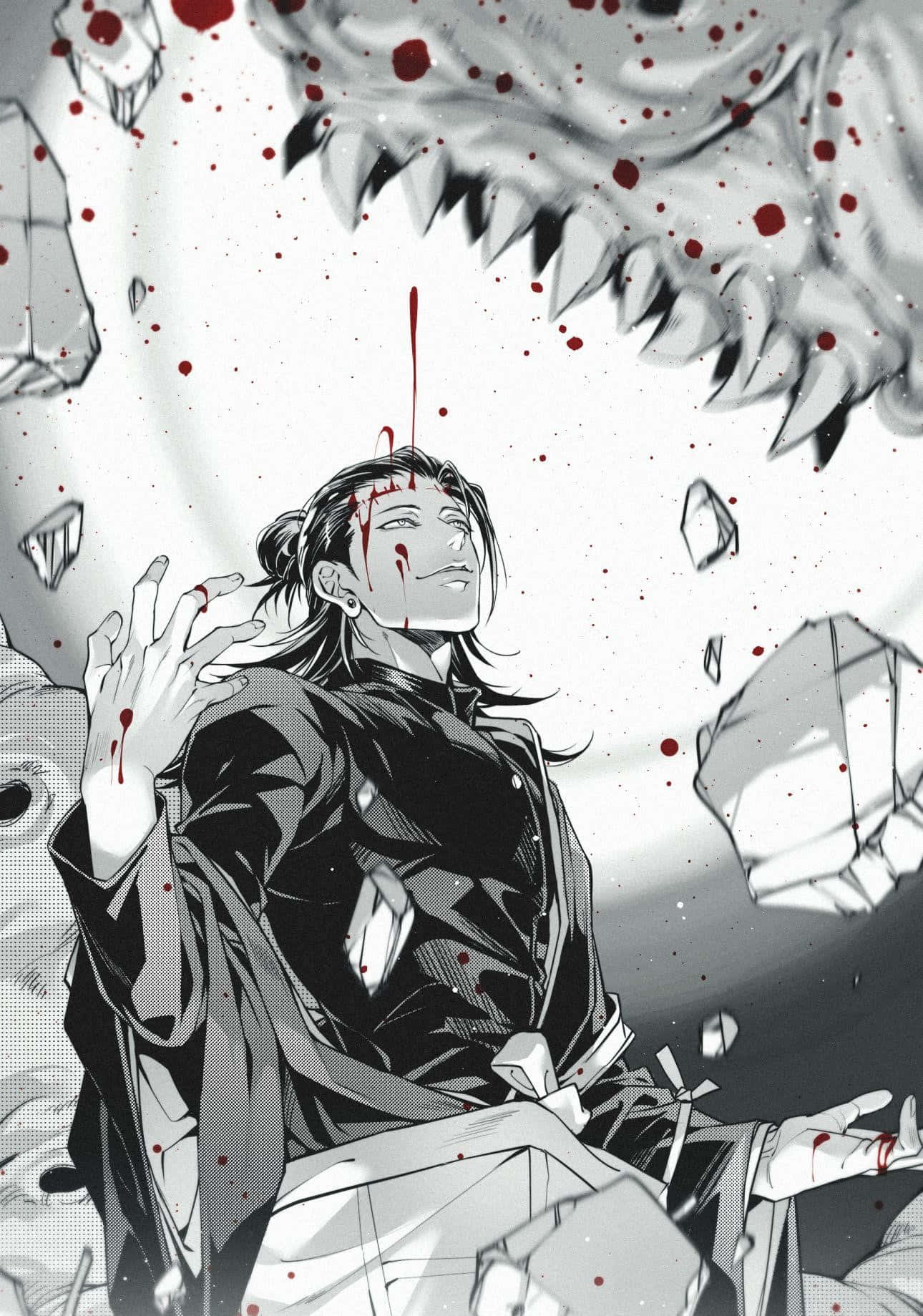 Suguru Geto, manga-style, bloodied face, HD Phone Wallpaper