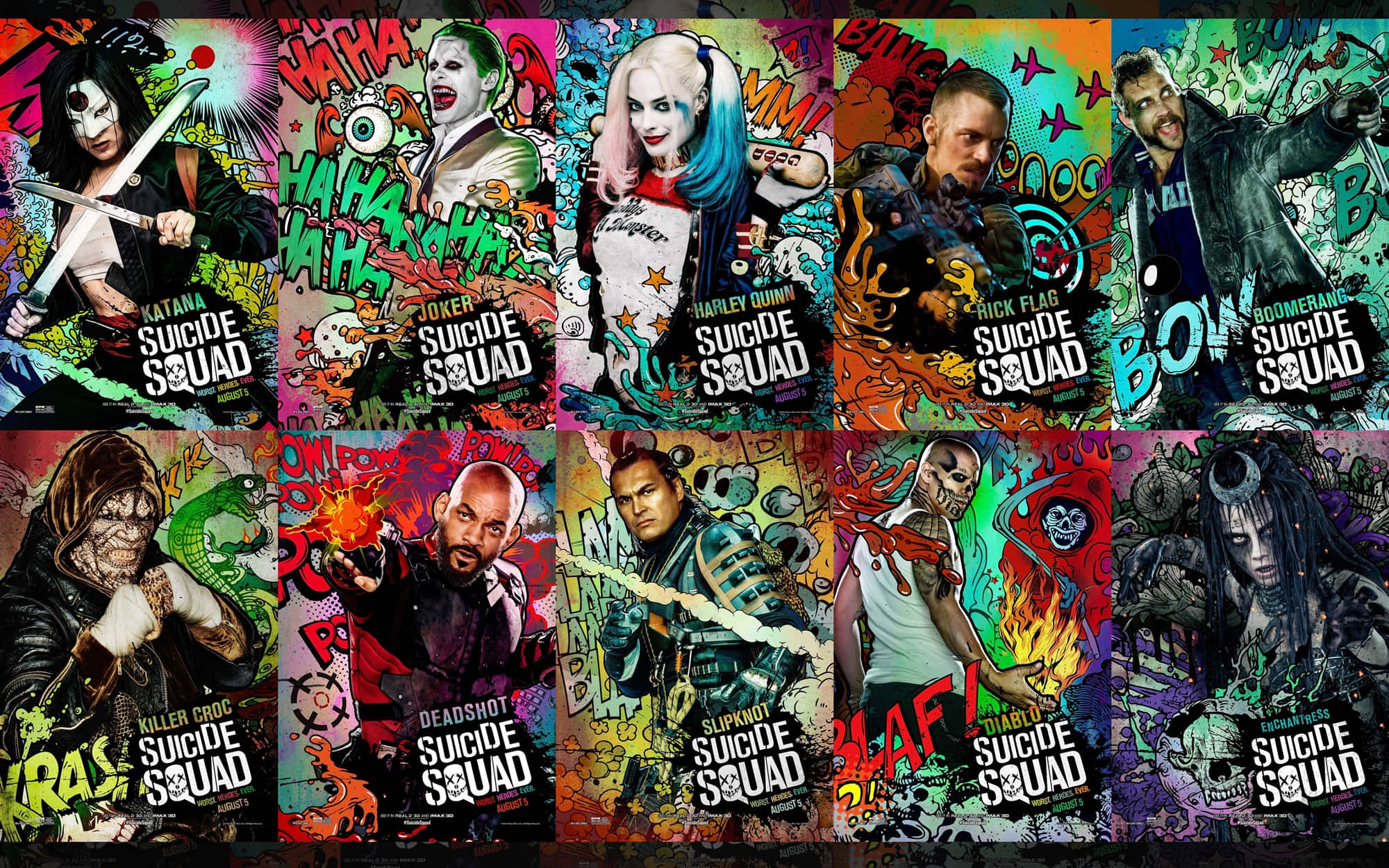 Suicide Squad, comic book style, bold colors, Full HD Desktop Wallpaper