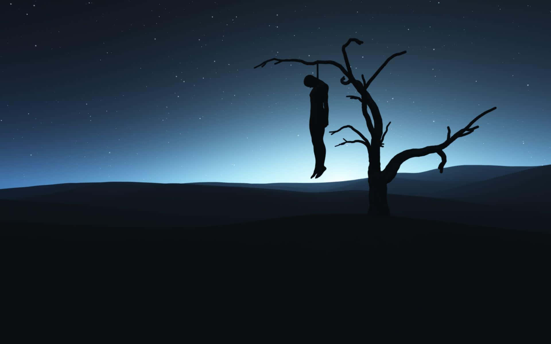 Suicide, starry night sky, barren tree, Full HD Desktop Wallpaper