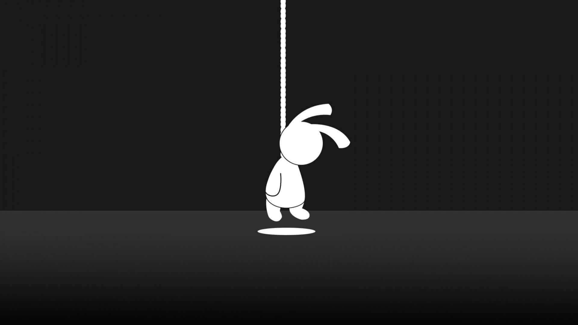 black and white image, rabbit, rope, Full HD Desktop Wallpaper