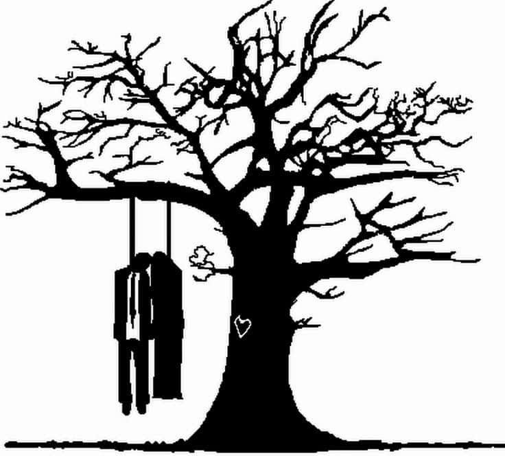 Suicide, black silhouette, leafless tree, SD Desktop Wallpaper