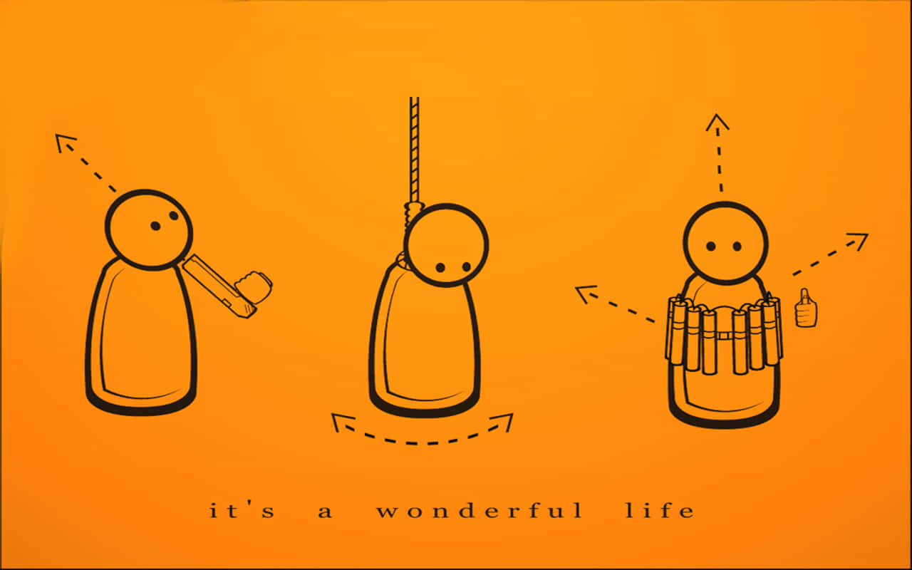 Suicide, black outline, orange background, HD Desktop Wallpaper
