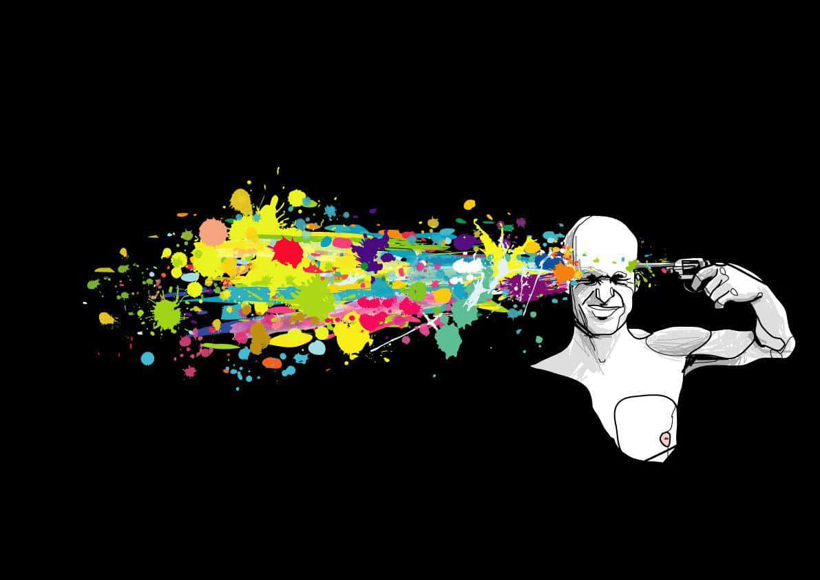 Suicide, vibrant paint splatters, black background, SD Desktop Wallpaper