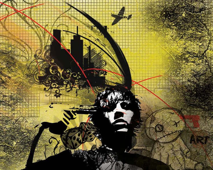 Suicide, graffiti mural, yellow grid backdrop, SD Desktop Wallpaper