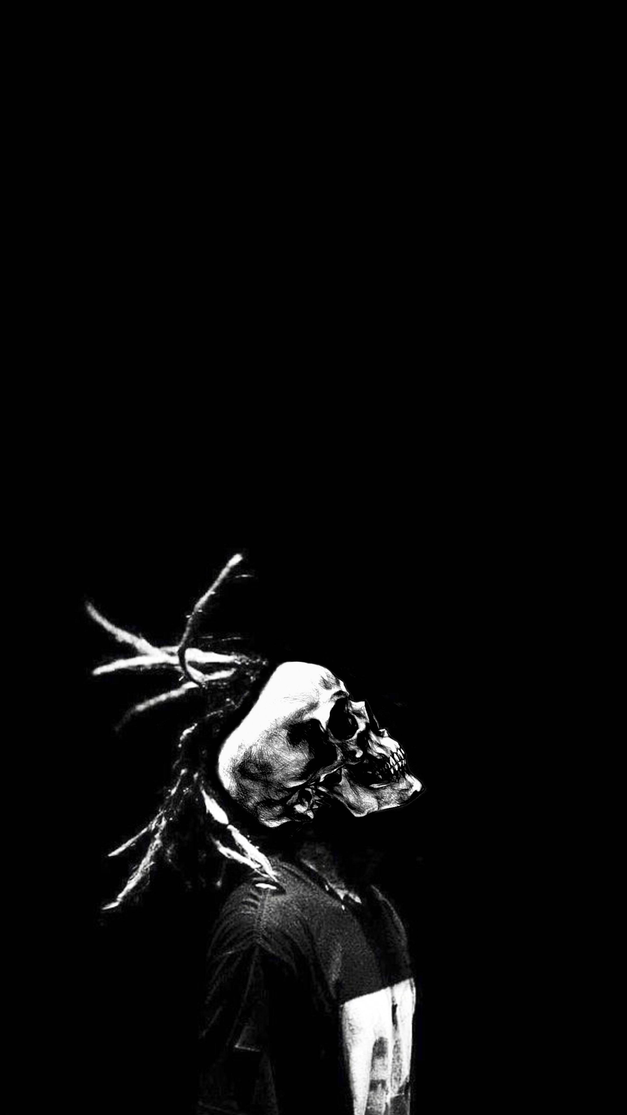 Suicideboys, dreadlock skull, black and white portrait, 4K Phone Wallpaper